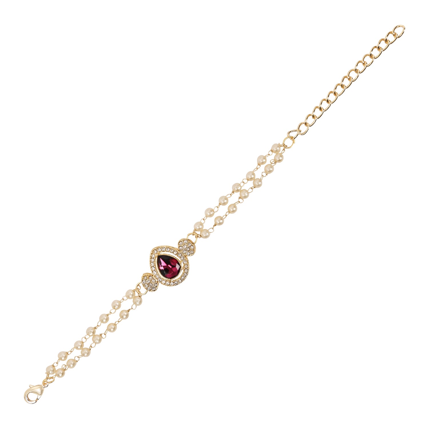 Wine Pearl & Kundan Adjustable Bracelet