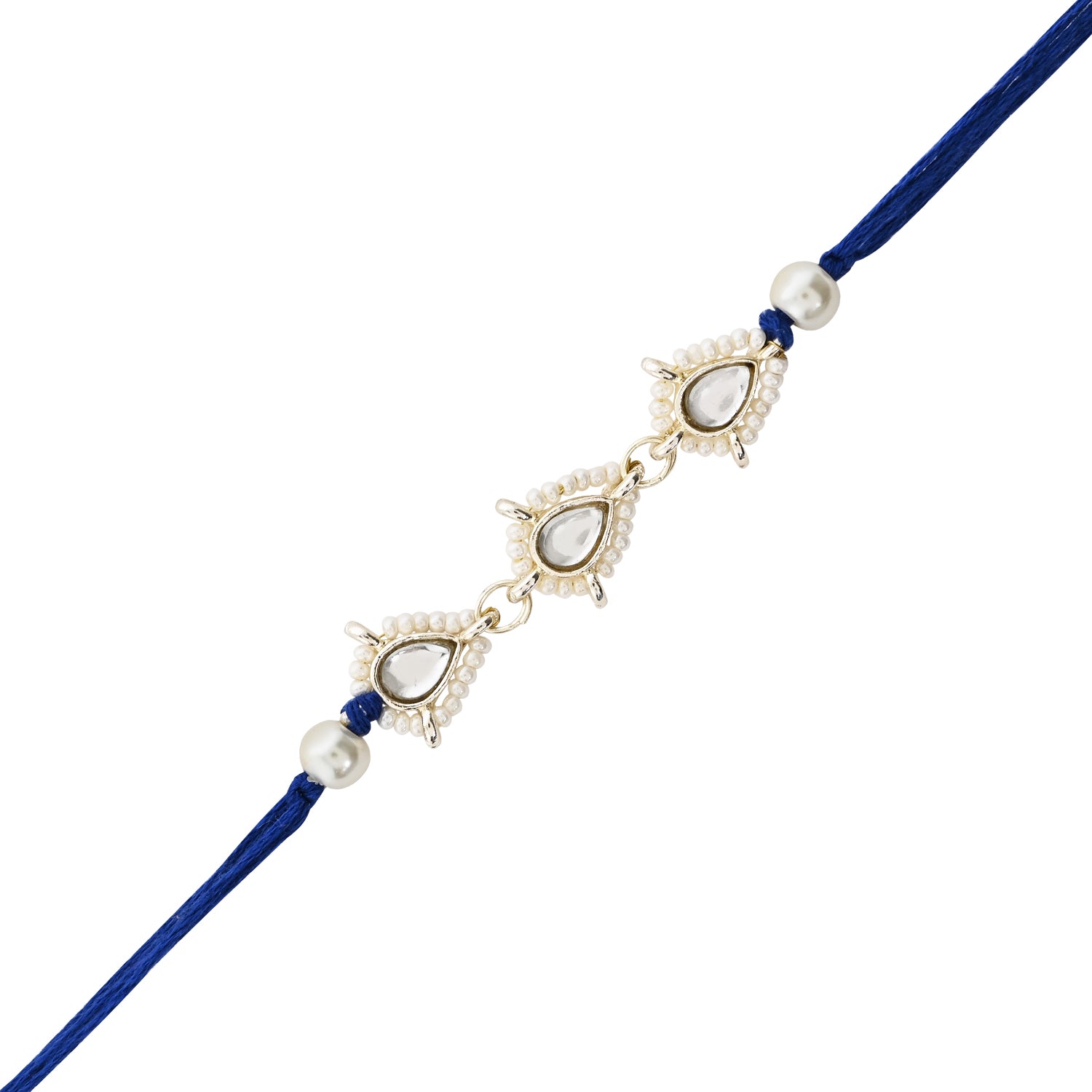 Elegant Bhaiya Bhabhi Blue Lumba & Pearl Rakhi With Roli Chawal &Card