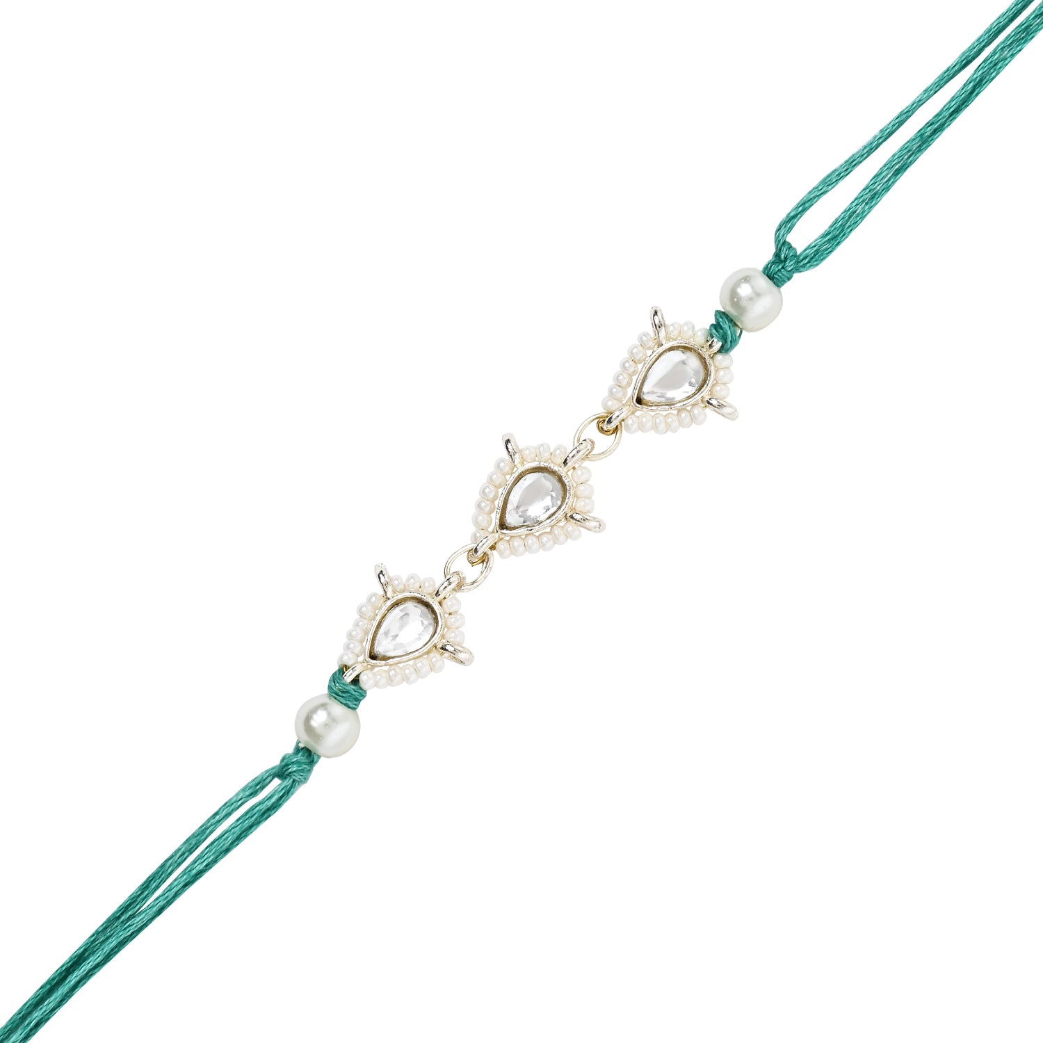 Elegant Bhaiya Bhabhi Green Lumba & Pearl Rakhi With Roli Chawal &Card