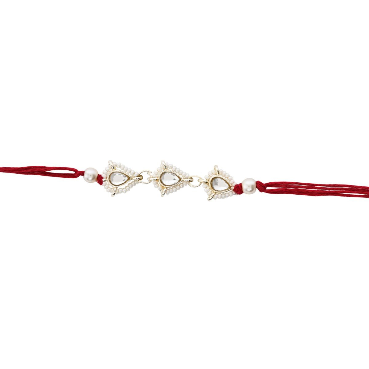 Delicate Pearl Beads Maroon Rakhi with Roli Chawal & Rakshabandhan Card
