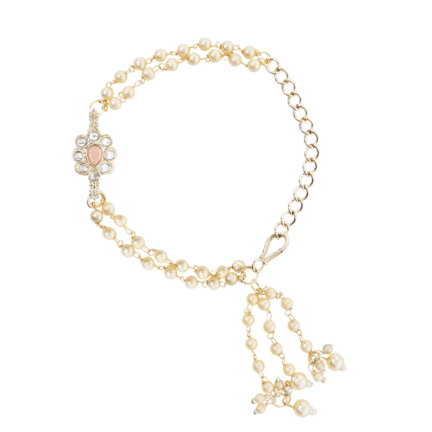 Elegant Bhaiya Bhabhi Peach Lumba Pearl & Rakhi With Roli Chawal &Card