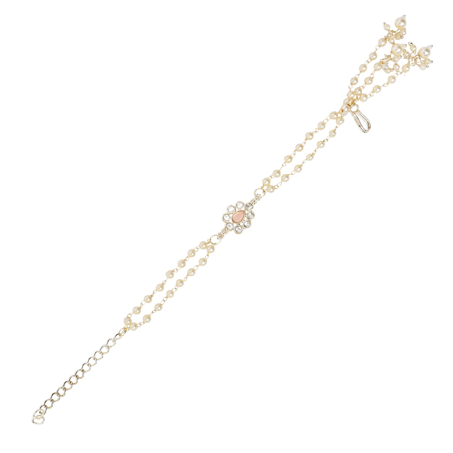 Elegant Bhaiya Bhabhi Peach Lumba Pearl & Rakhi With Roli Chawal &Card