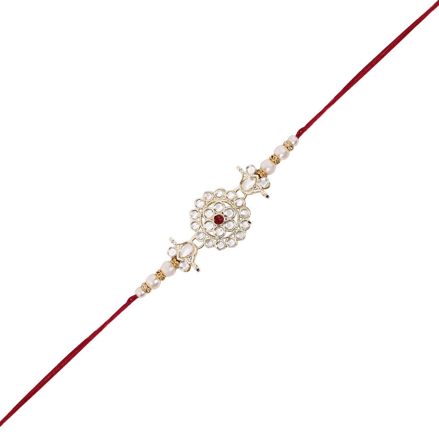 Elegant Bhaiya Bhabhi Pink Lumba Pearl & Rakhi With Roli Chawal &Card