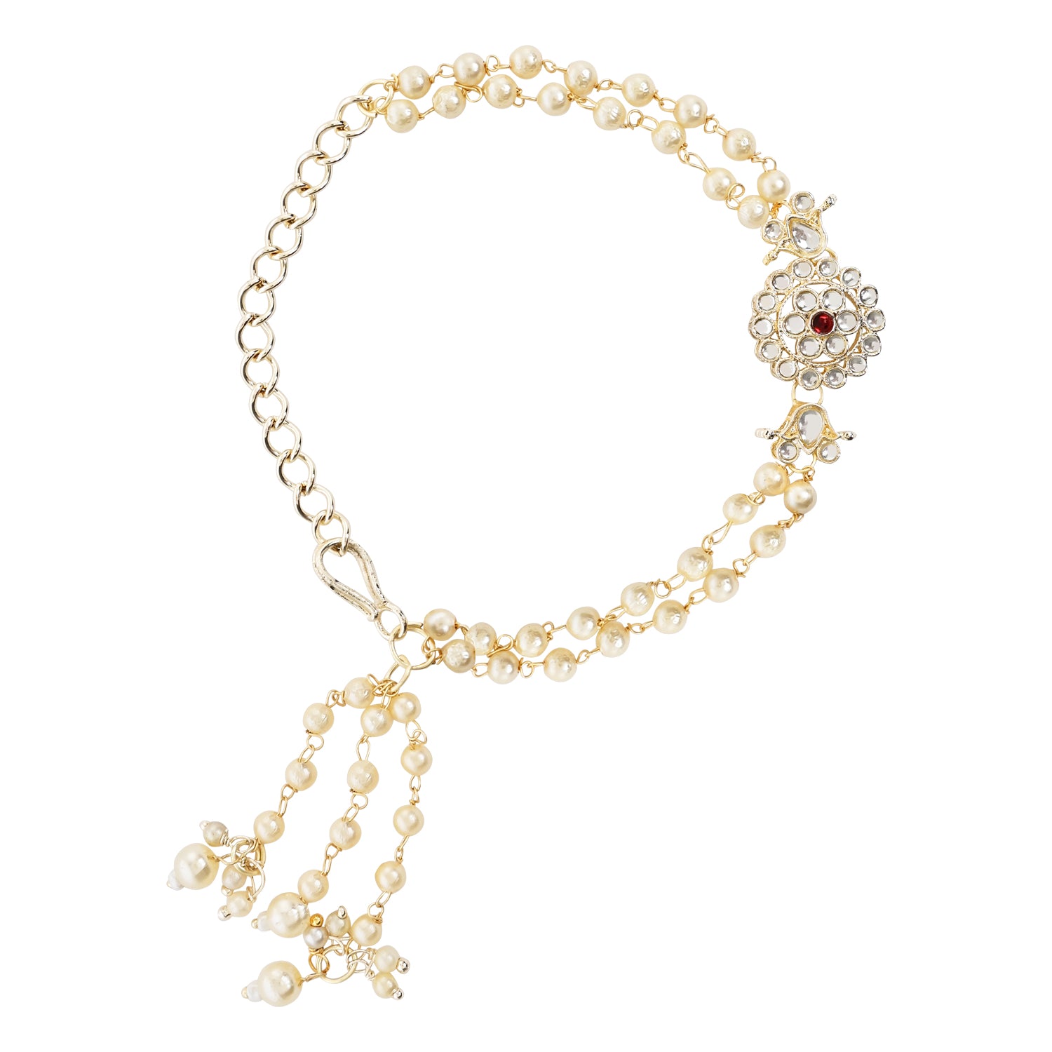 Pink Pearl & Kundan Adjustable Bracelet