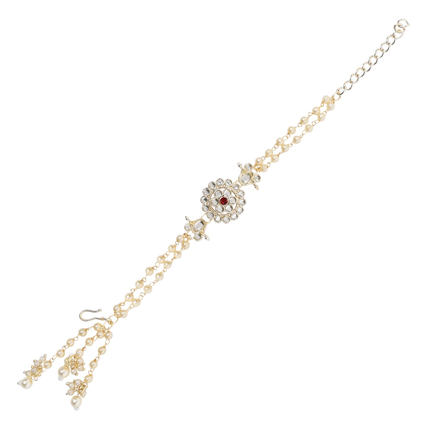 Pink Pearl & Kundan Adjustable Bracelet