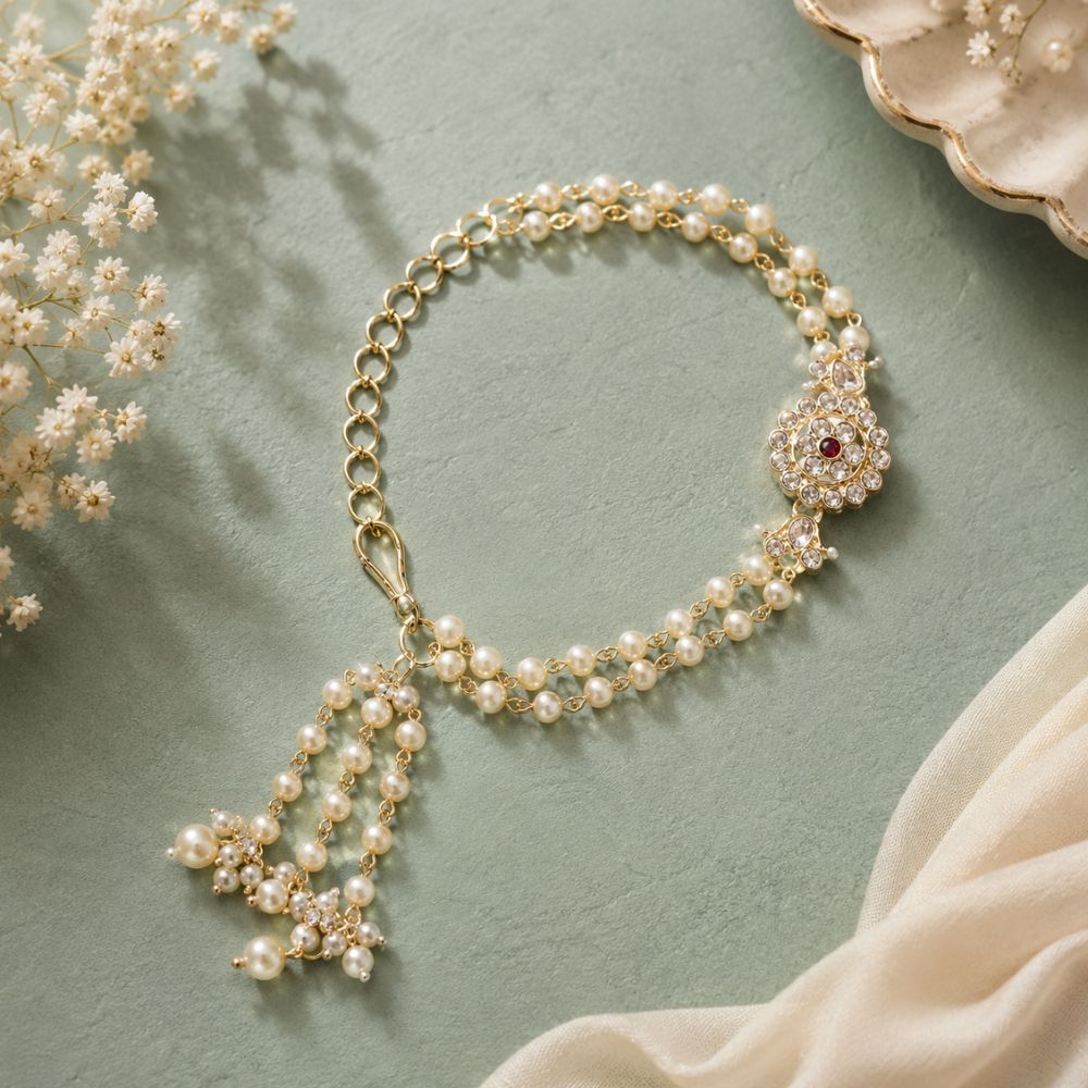 Pink Pearl & Kundan Adjustable Bracelet