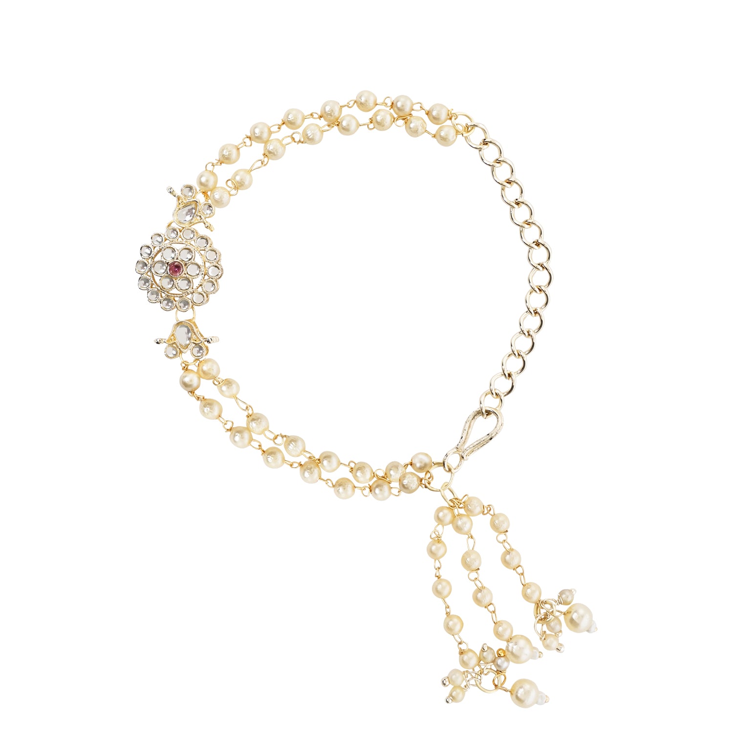 Pink Pearl & Kundan Adjustable Bracelet