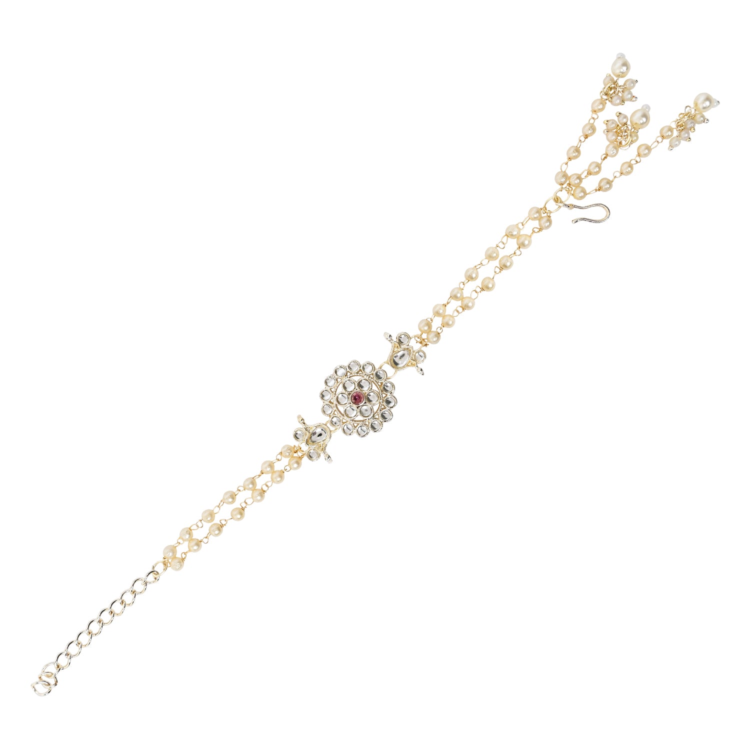 Pink Pearl & Kundan Adjustable Bracelet