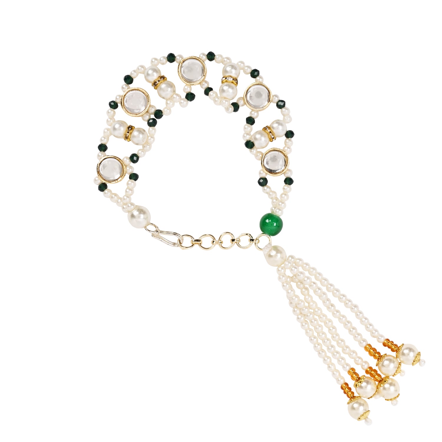 Green Pearl & Kundan Adjustable Bracelet