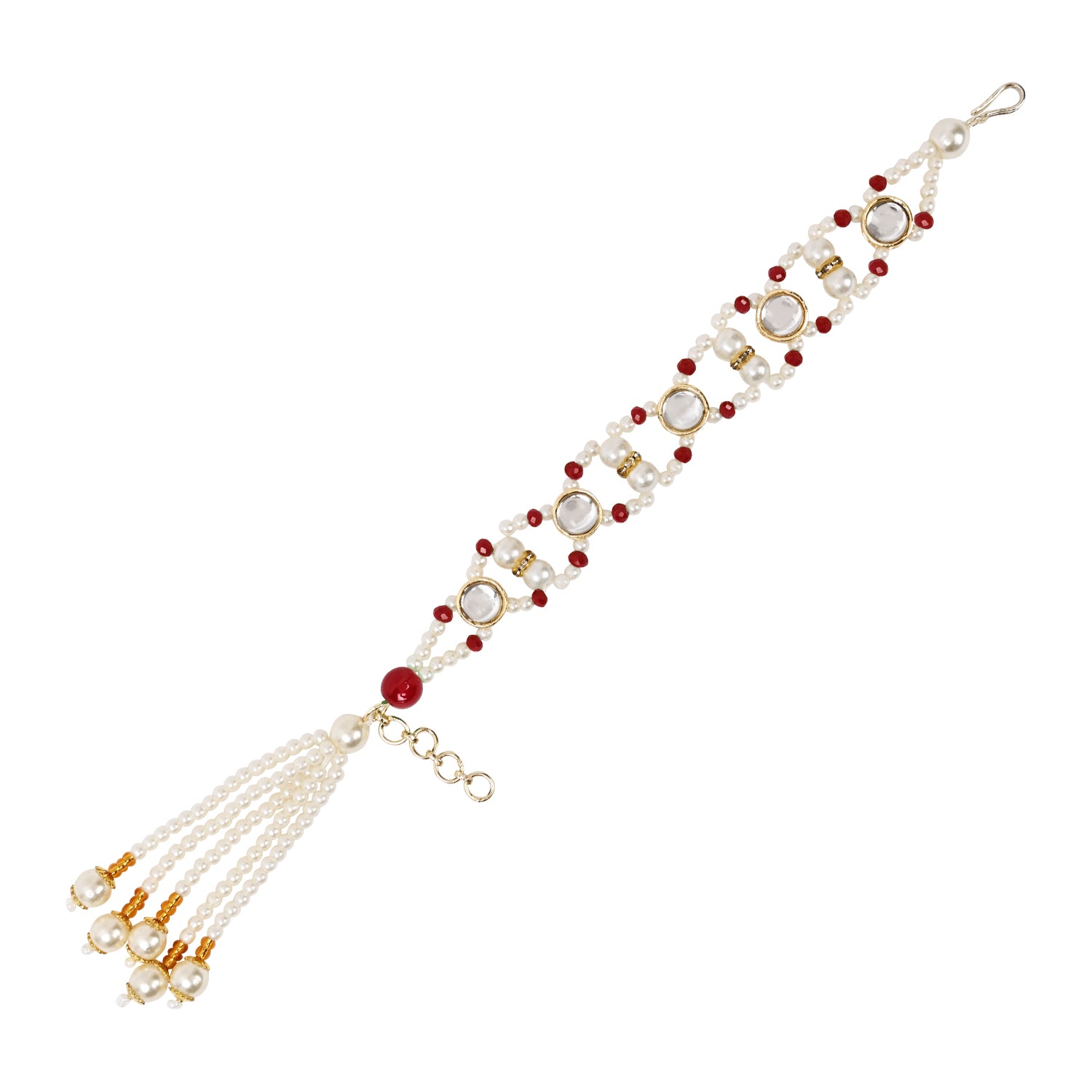 Red Pearl & Kundan Adjustable Bracelet