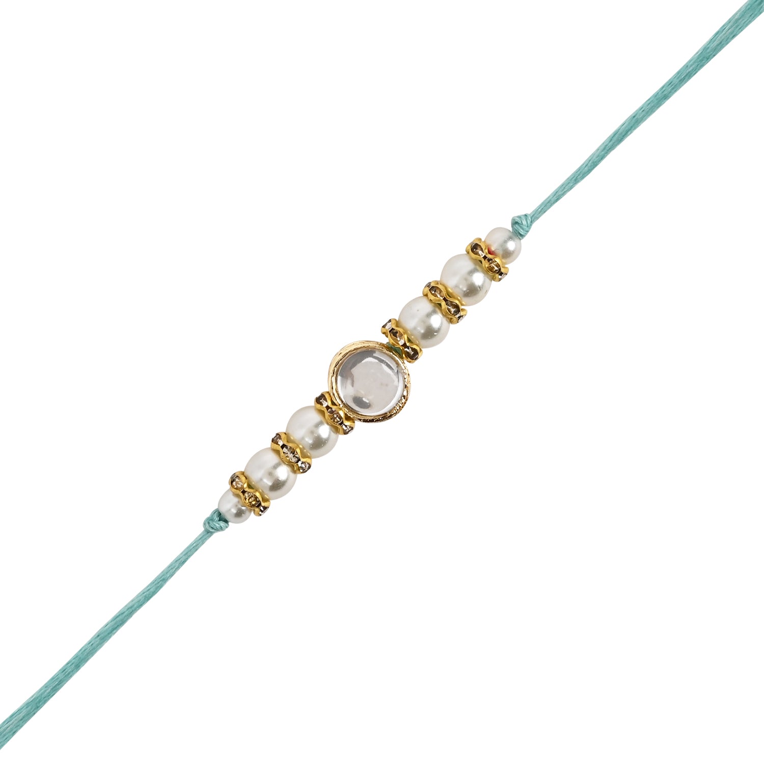 Elegant Bhaiya Bhabhi White Lumba Pearl Rakhi With Roli Chawal &Card