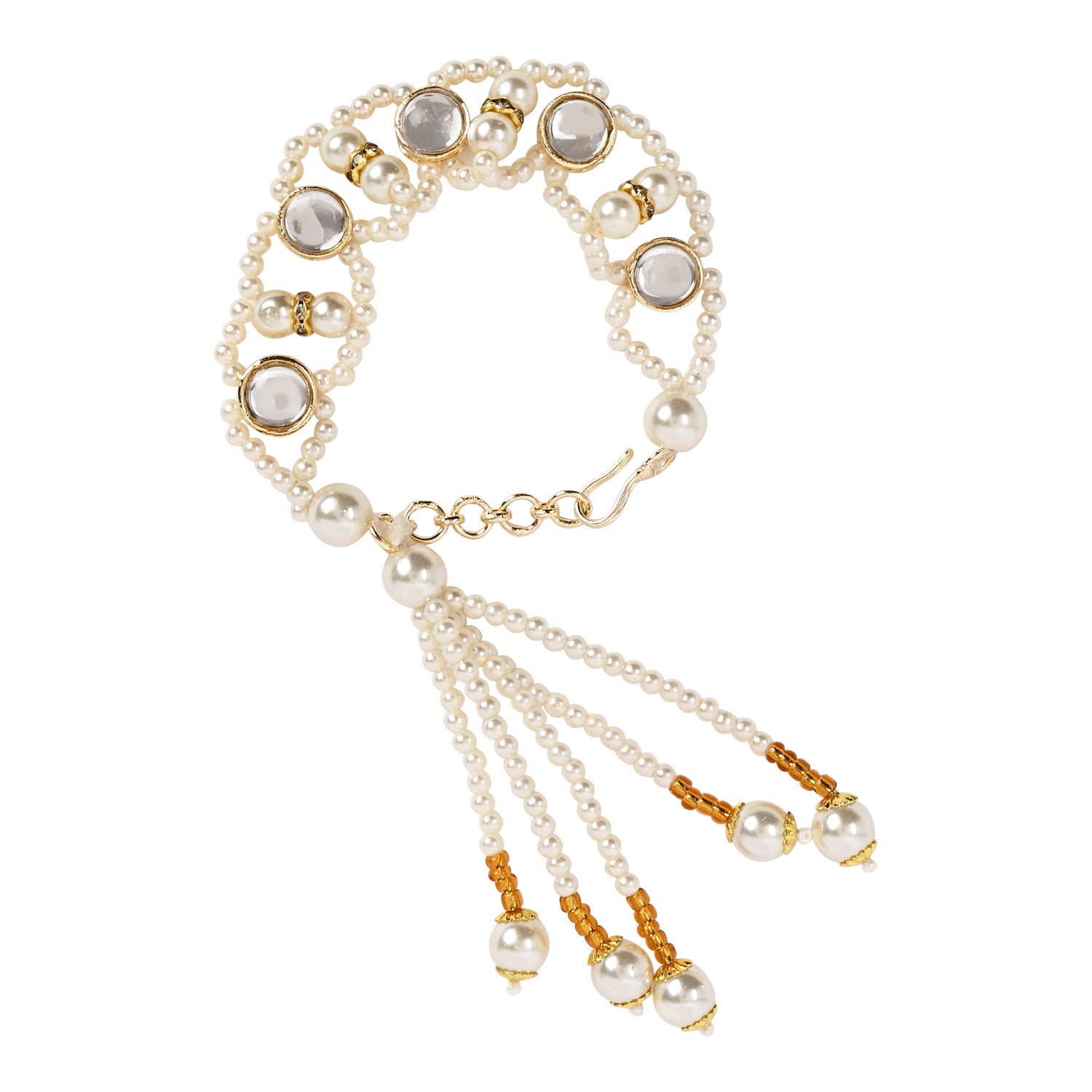 White Pearl & Kundan Adjustable Bracelet