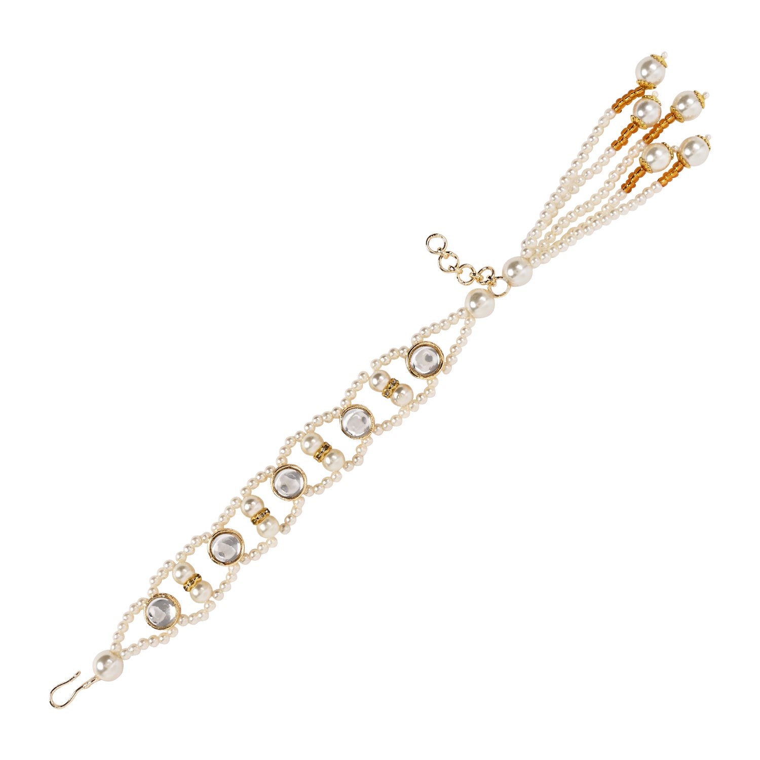 White Pearl & Kundan Adjustable Bracelet