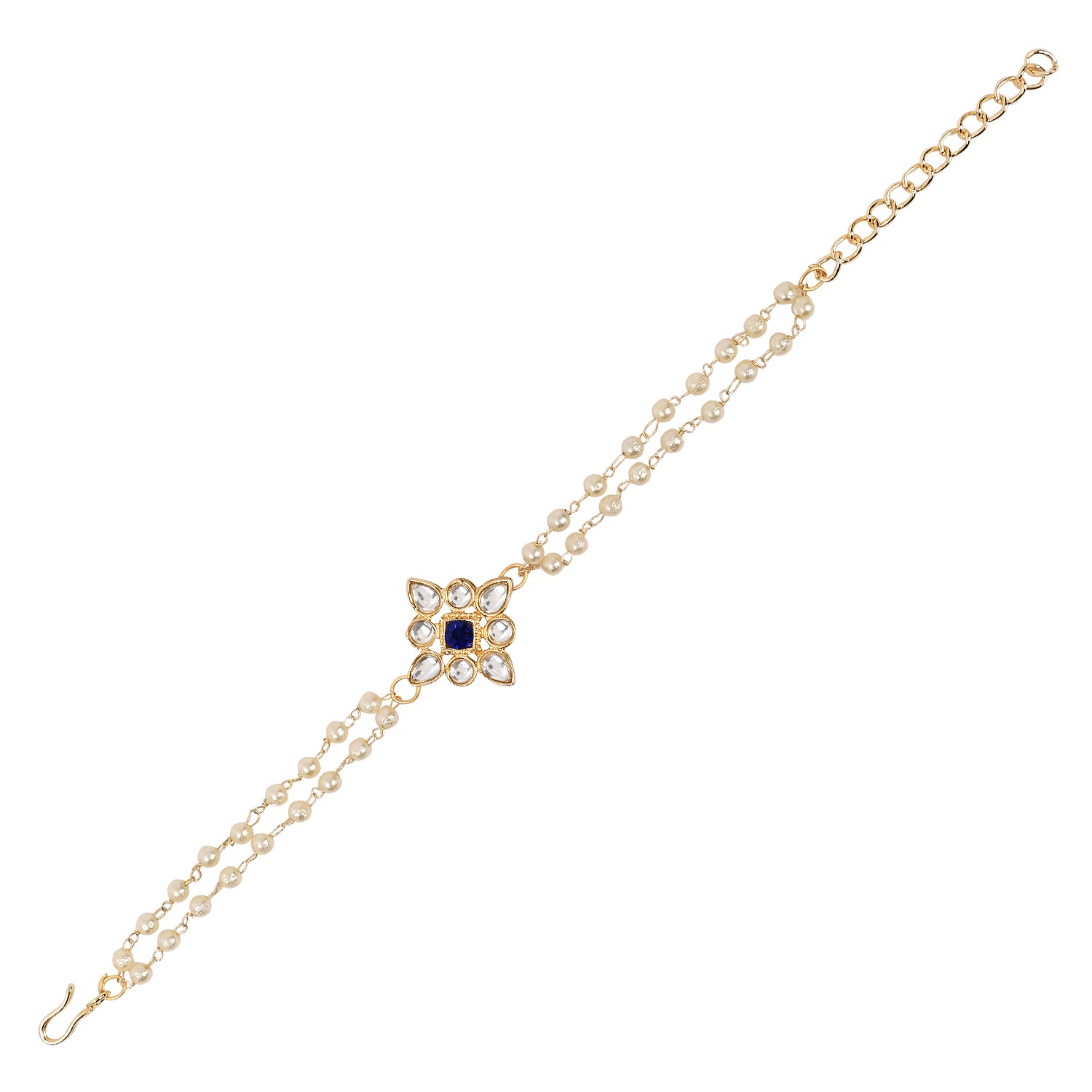 Blue Pearl & Kundan Adjustable Bracelet