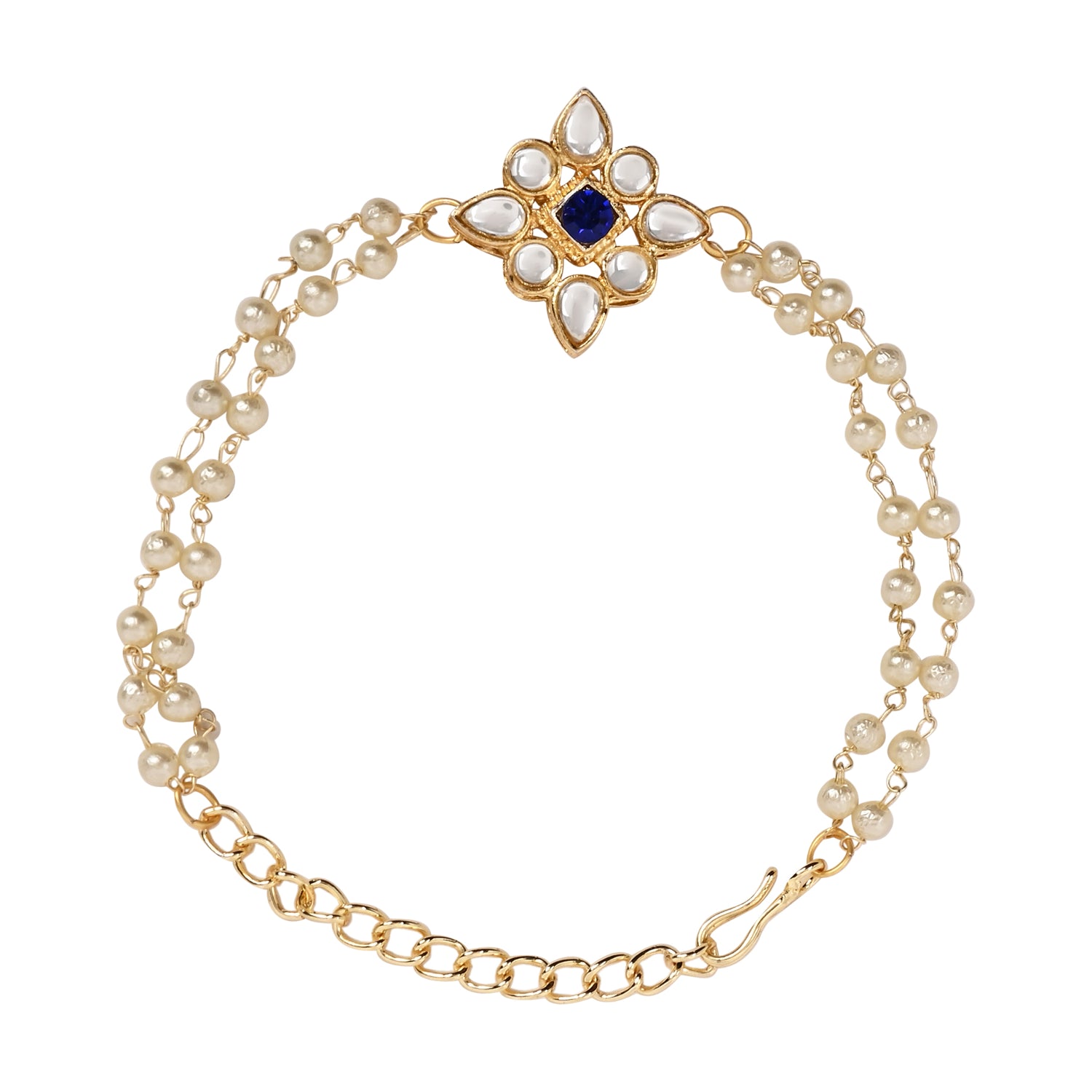 Blue Pearl & Kundan Adjustable Bracelet