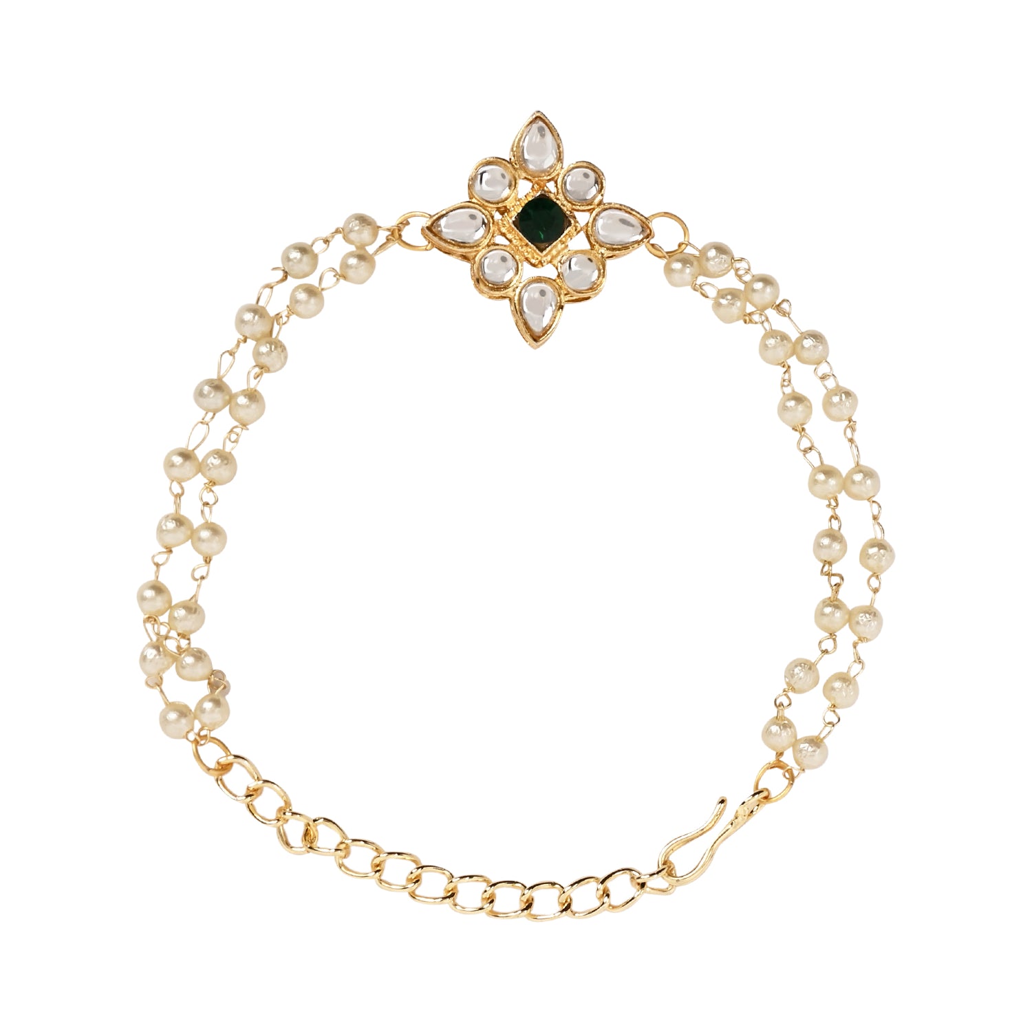 Green Pearl & Kundan Adjustable Bracelet