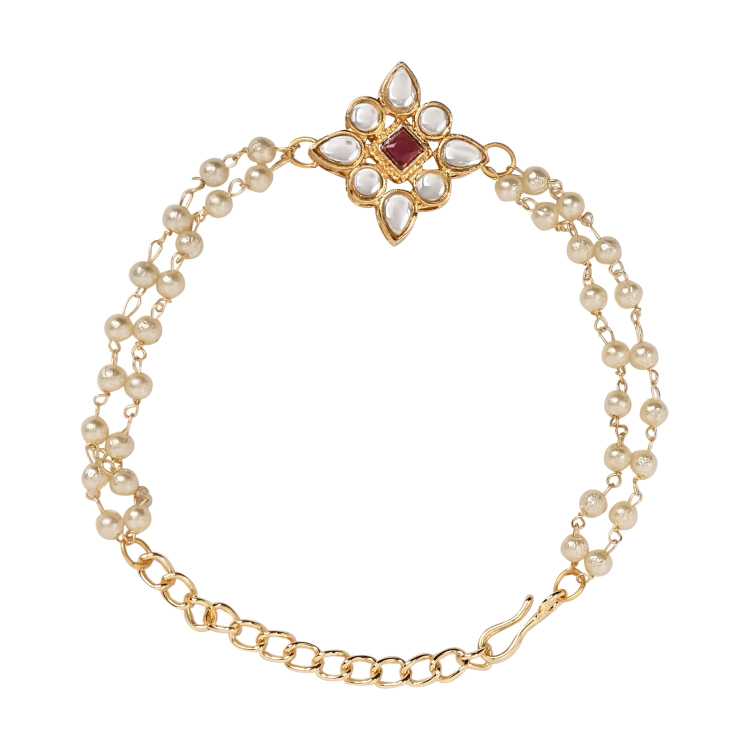 Wine Pearl & Kundan Adjustable Bracelet