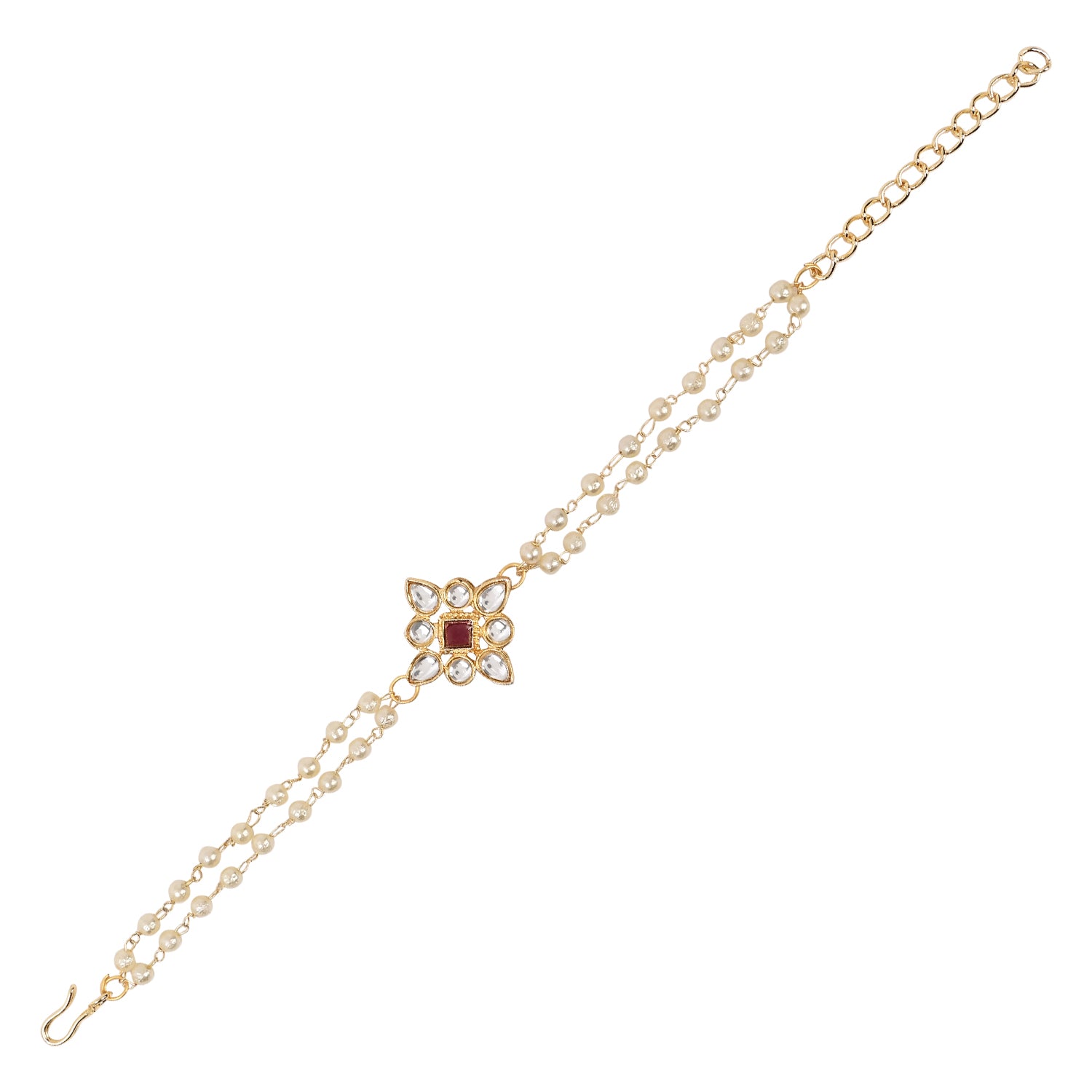 Wine Pearl & Kundan Adjustable Bracelet