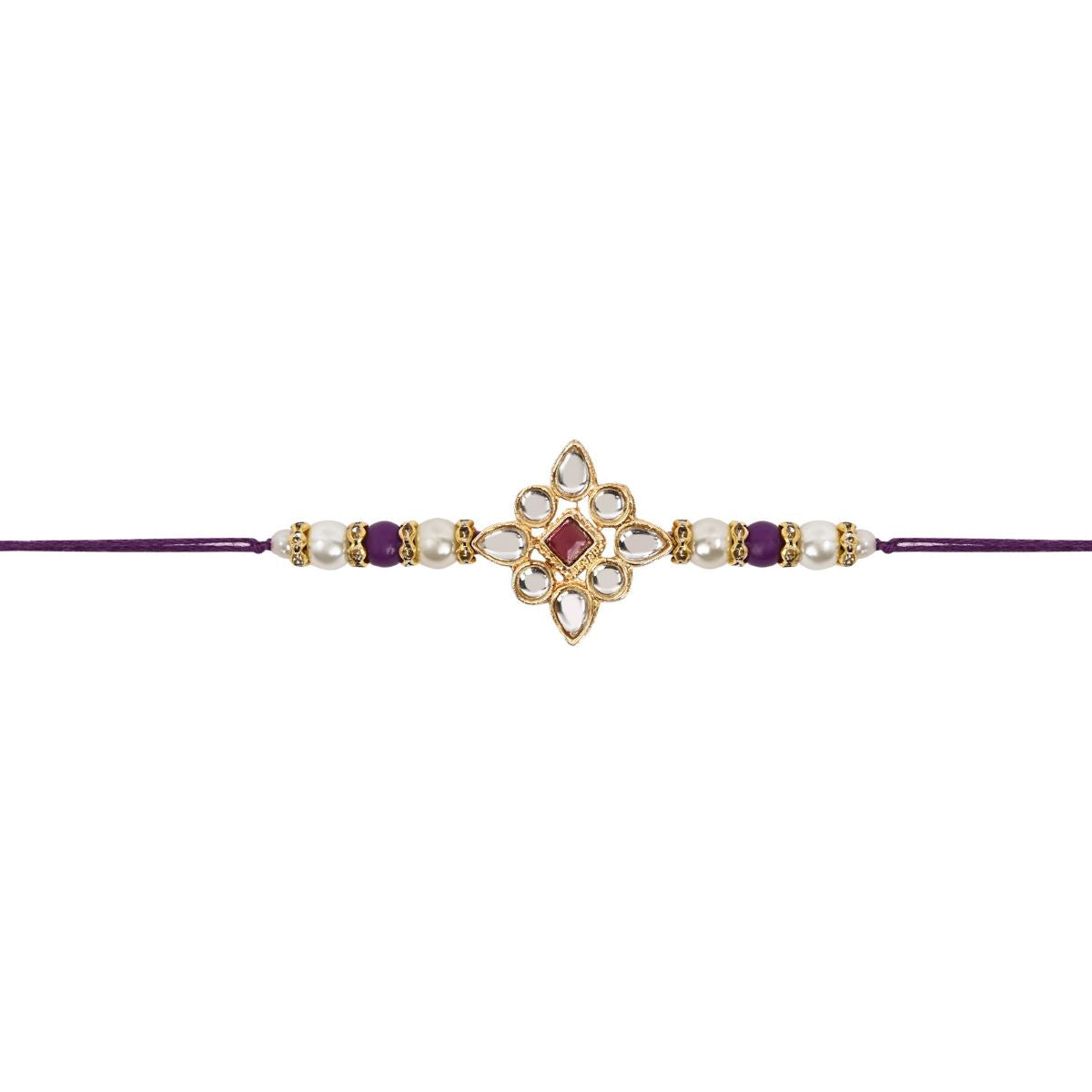 Delicate Pearl Beads Wine Rakhi with Roli Chawal & Rakshabandhan Card