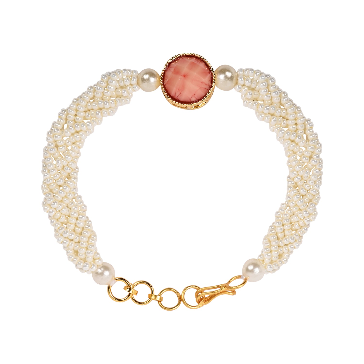 Elegant Bhaiya Bhabhi Peach Lumba Pearl & Rakhi With Roli Chawal &Card