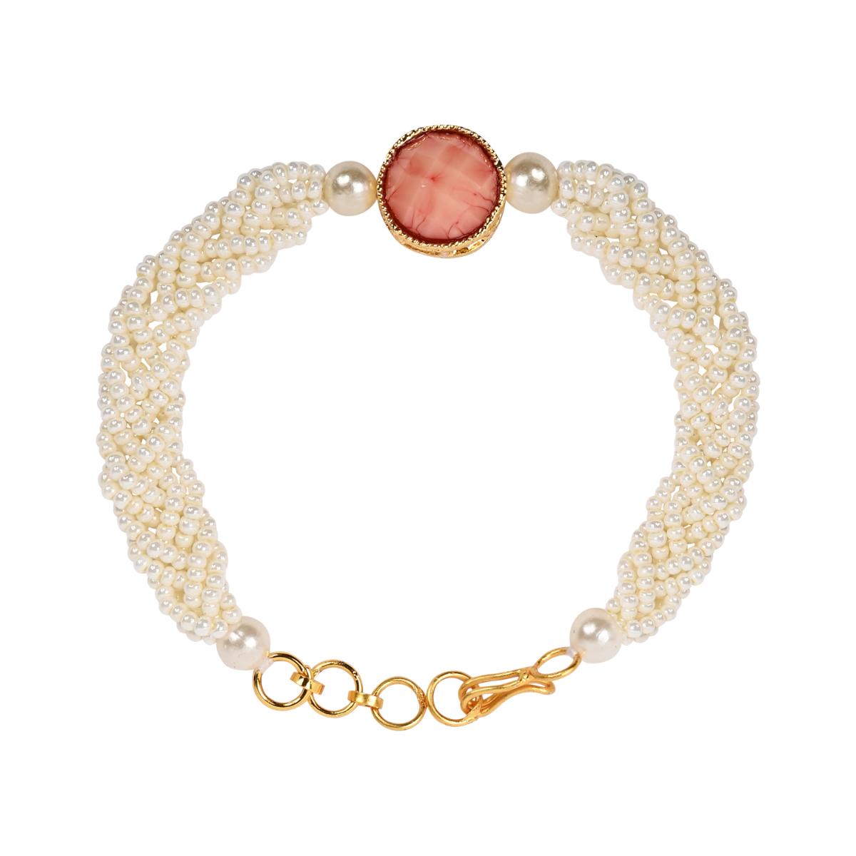 Elegantly Peach Pearl Beaded Adjustable Lumba Bracelet