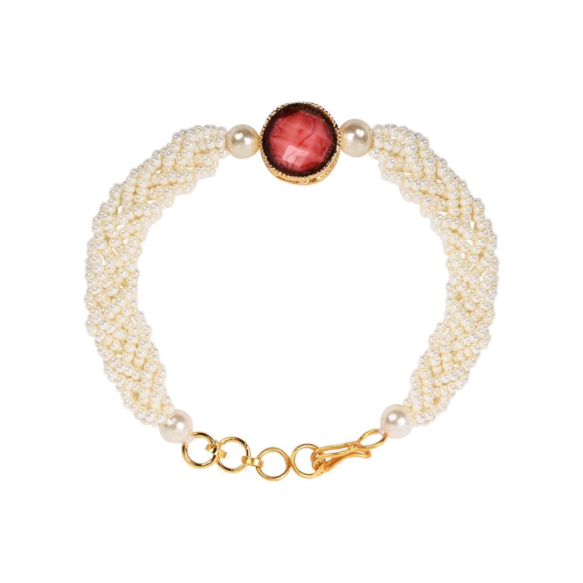 Elegantly Red Pearl Beaded Adjustable Lumba Bracelet