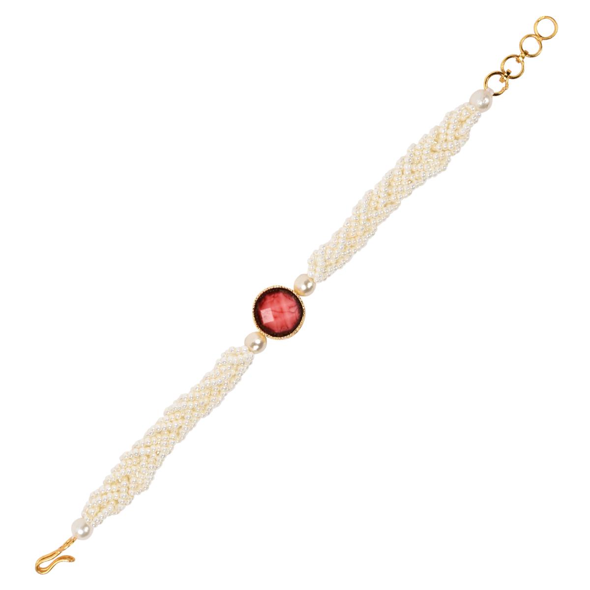 Elegantly Red Pearl Beaded Adjustable Lumba Bracelet