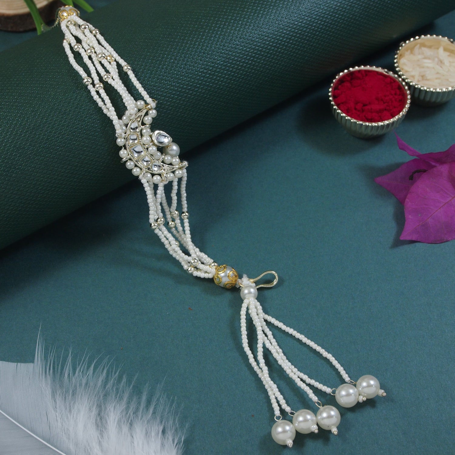 White Pearl Beaded Adjustable Hanging Bracelet