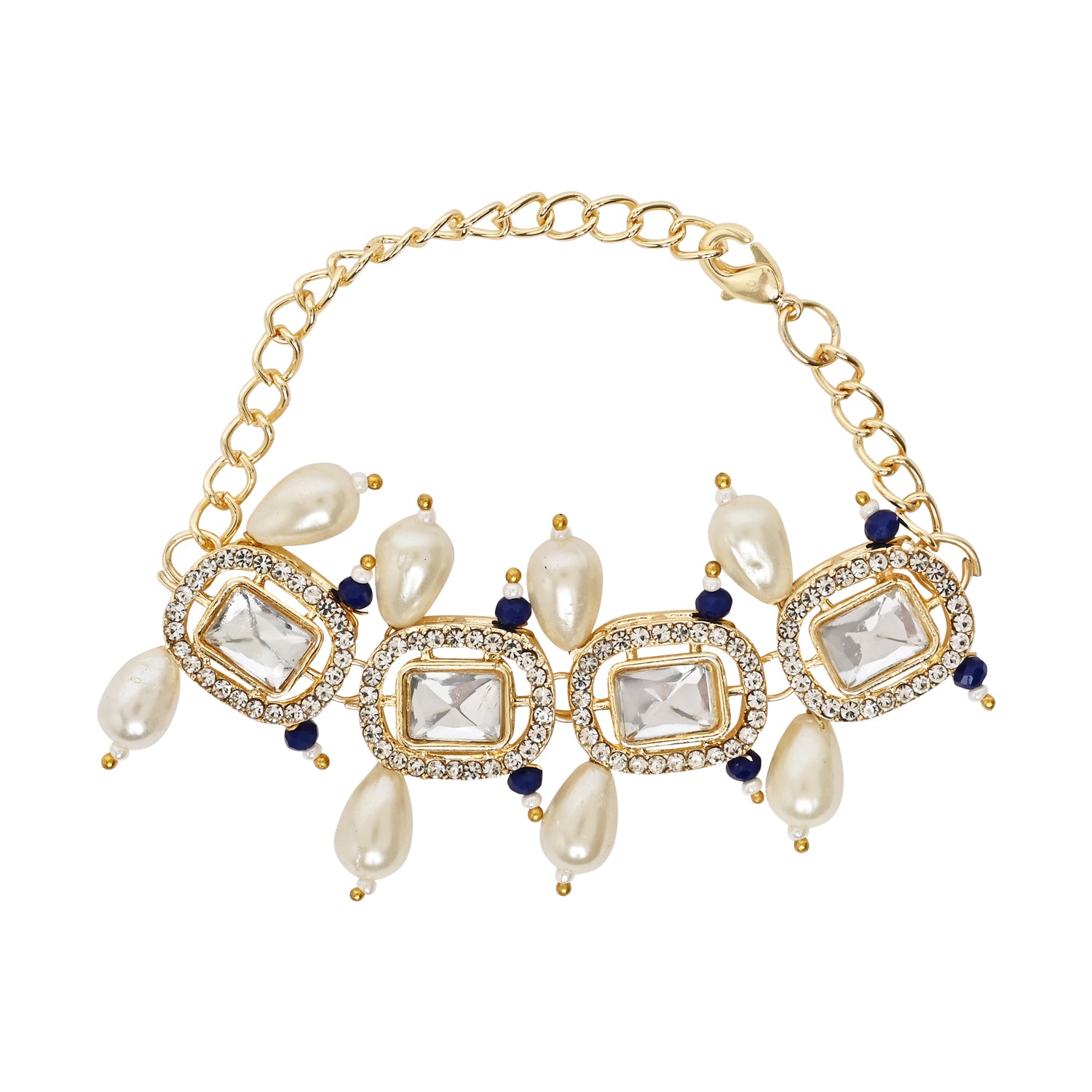 Blue Pearl & Kundan Adjustable Bracelet