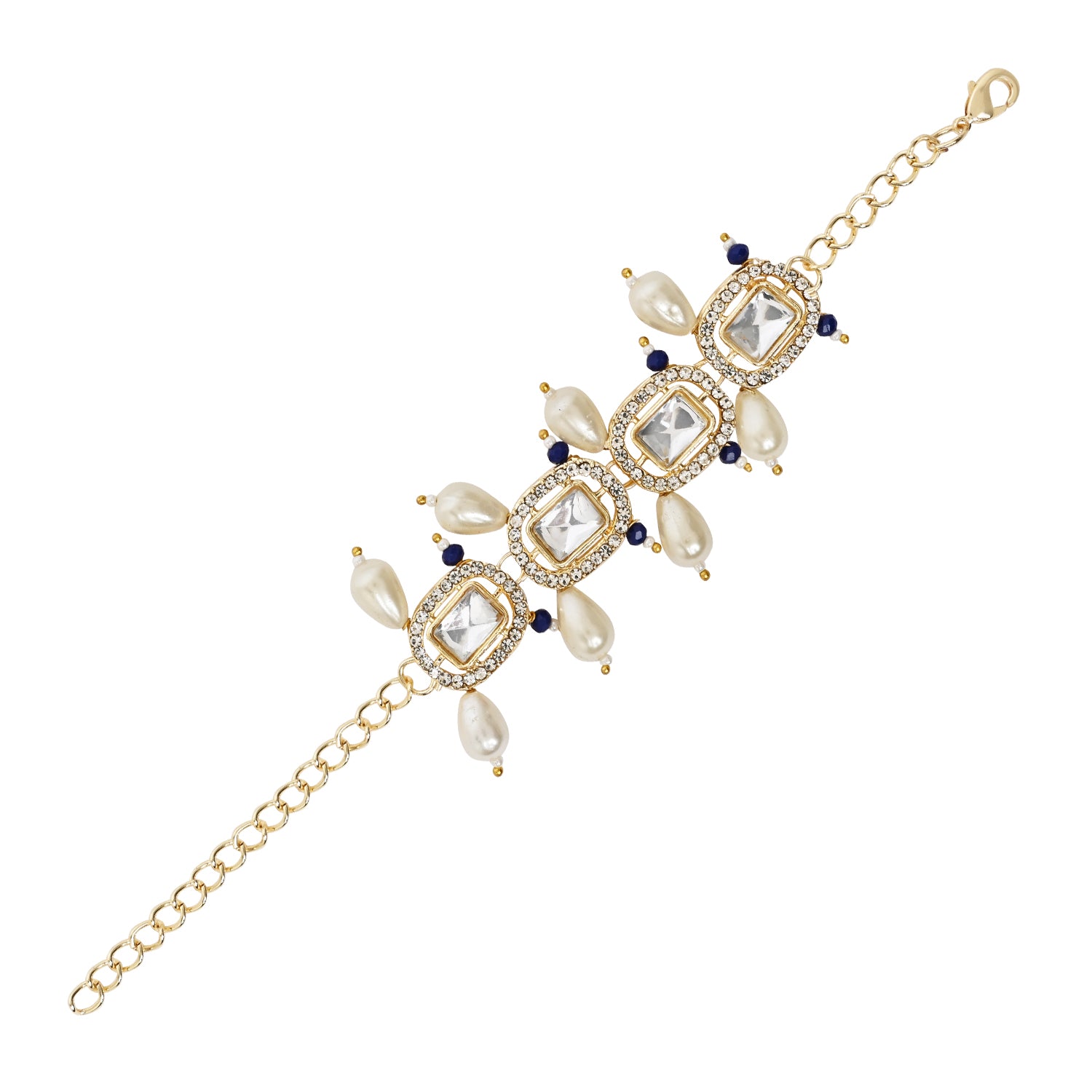 Blue Pearl & Kundan Adjustable Bracelet