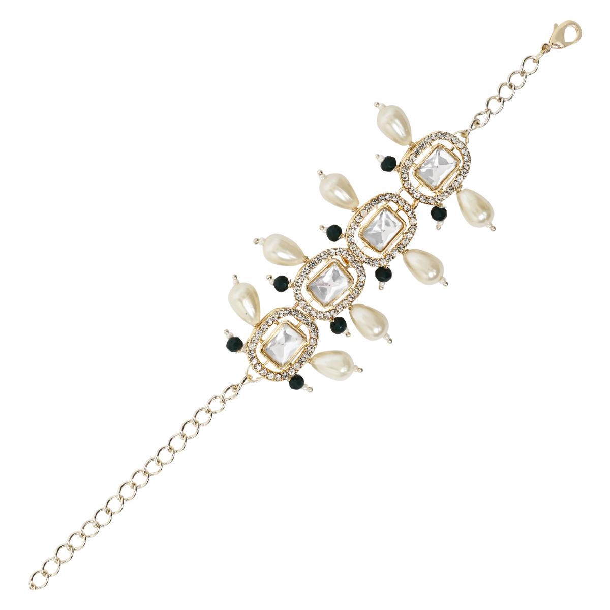 Green Pearl & Kundan Adjustable Bracelet