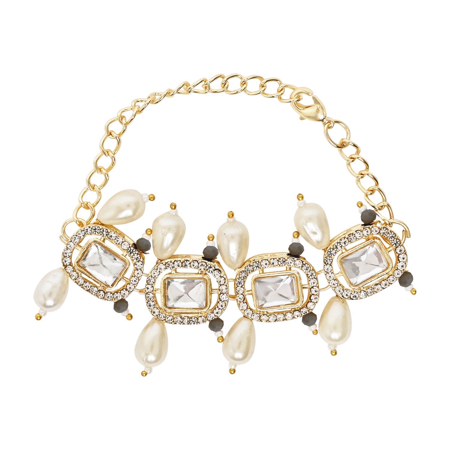 Grey Pearl & Kundan Adjustable Bracelet