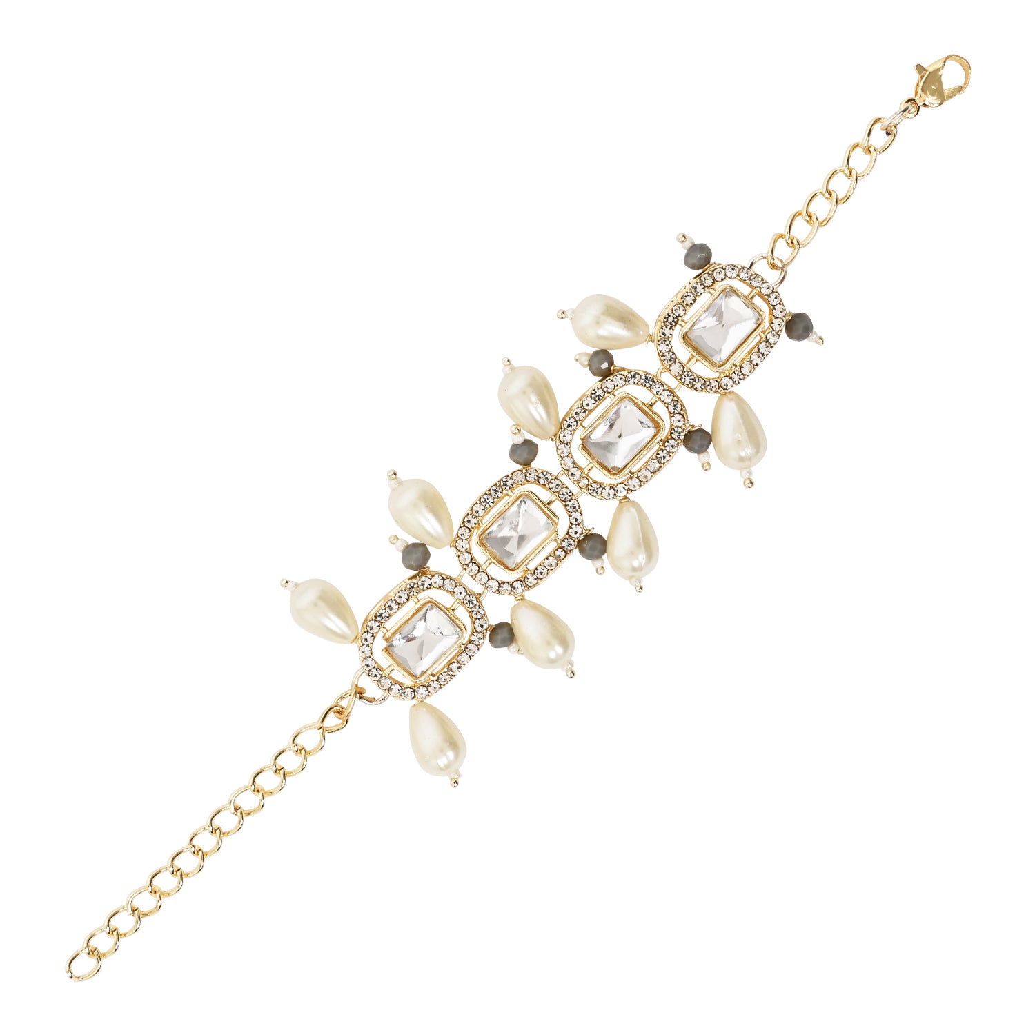 Grey Pearl & Kundan Adjustable Bracelet