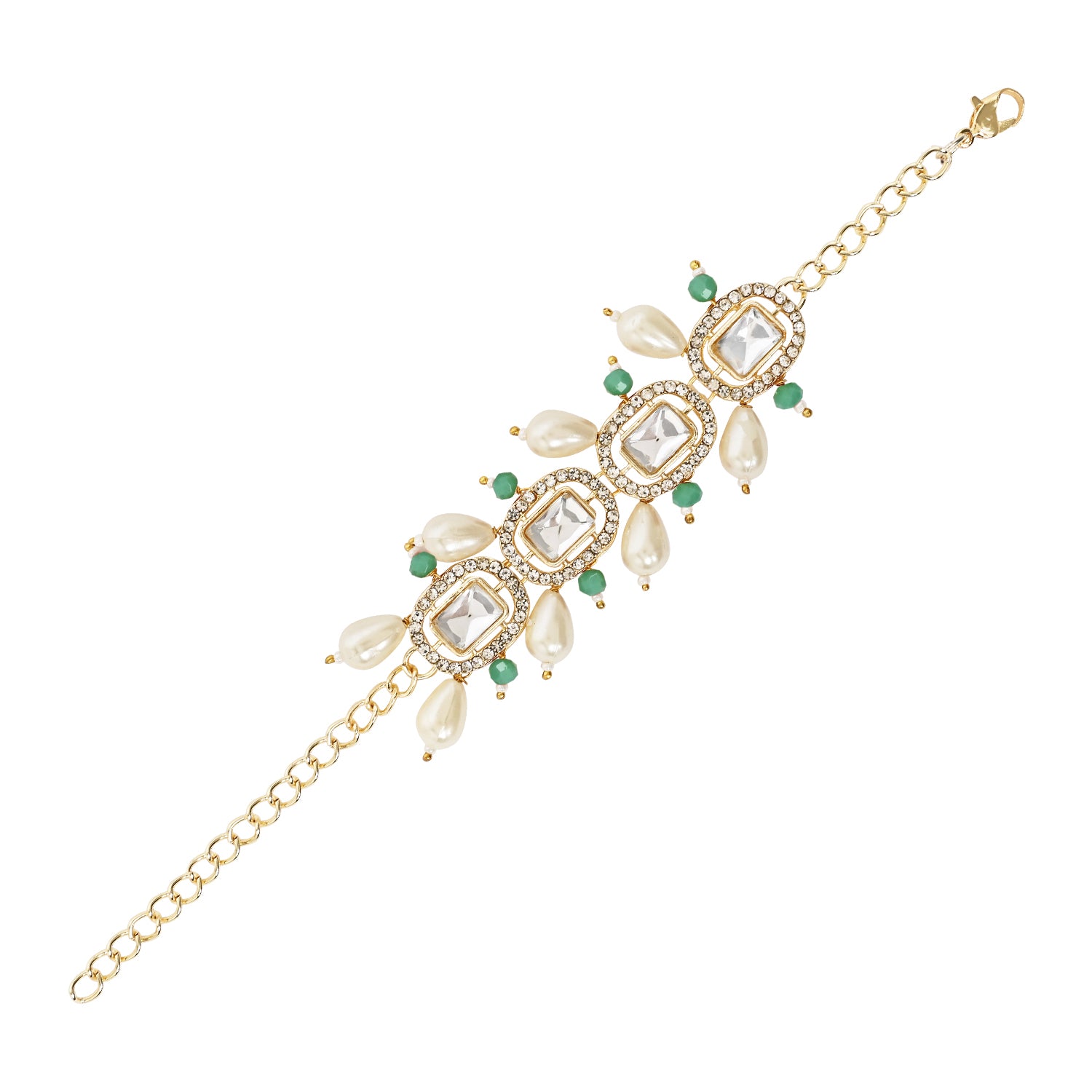 Mint Pearl & Kundan Adjustable Bracelet