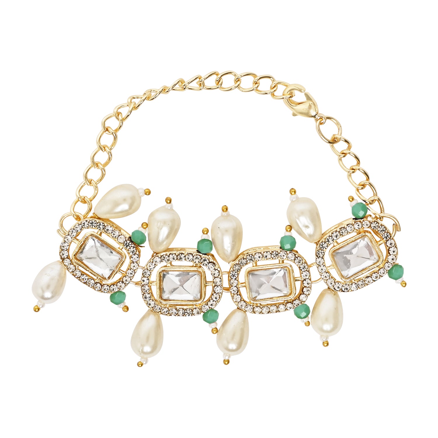 Mint Pearl & Kundan Adjustable Bracelet