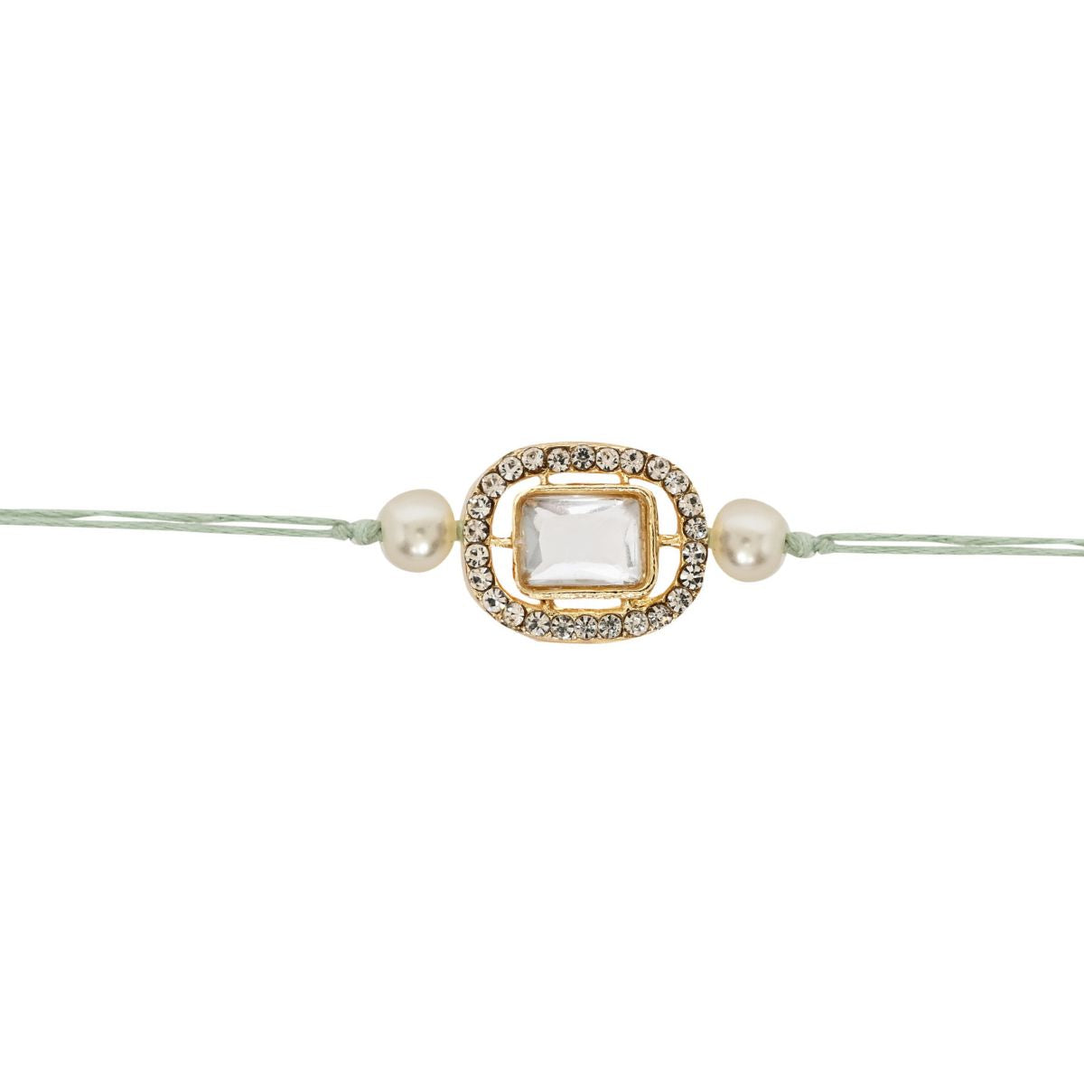 Delicate Pearl Beads Mint Rakhi with Roli Chawal & Rakshabandhan Card