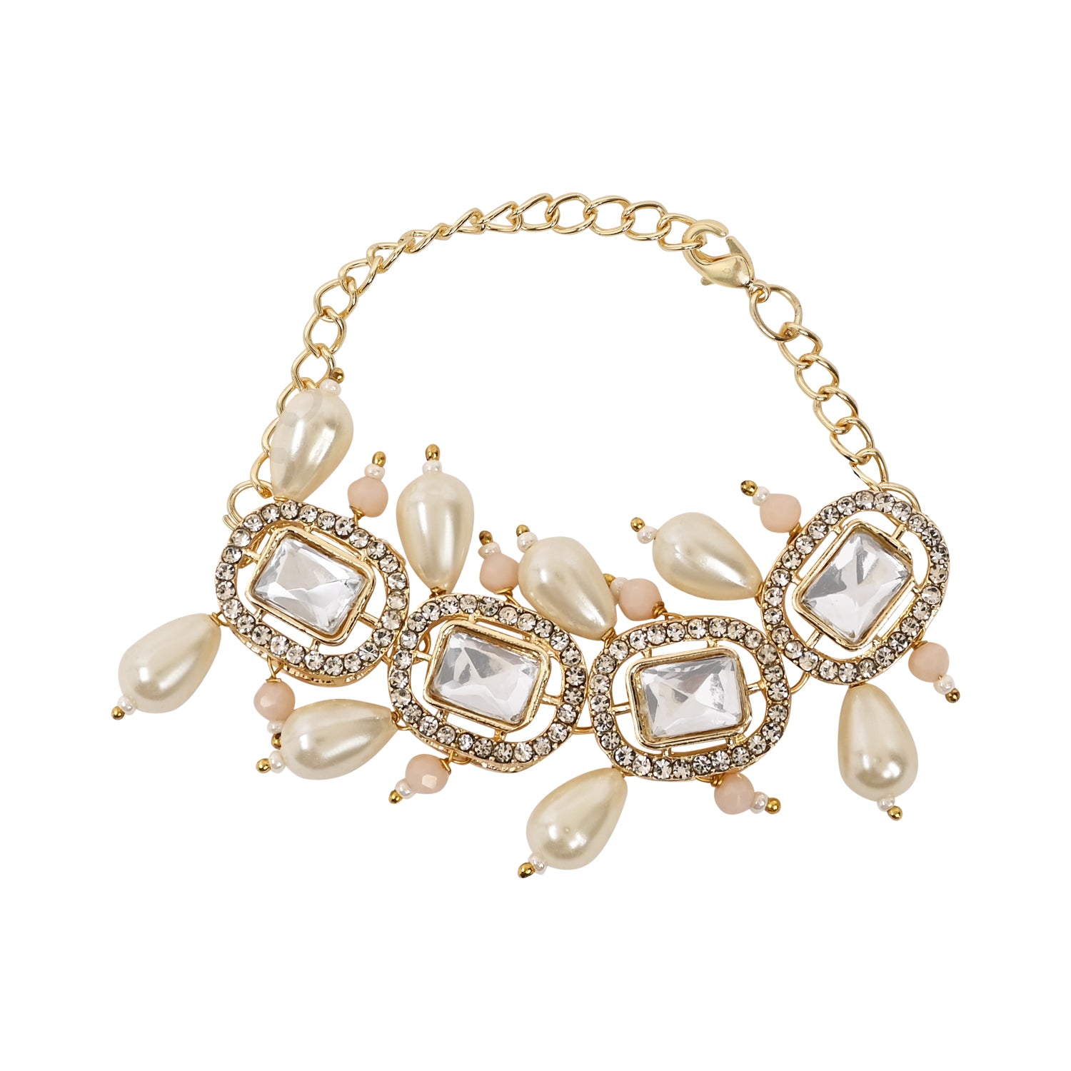 Peach Pearl & Kundan Adjustable Bracelet