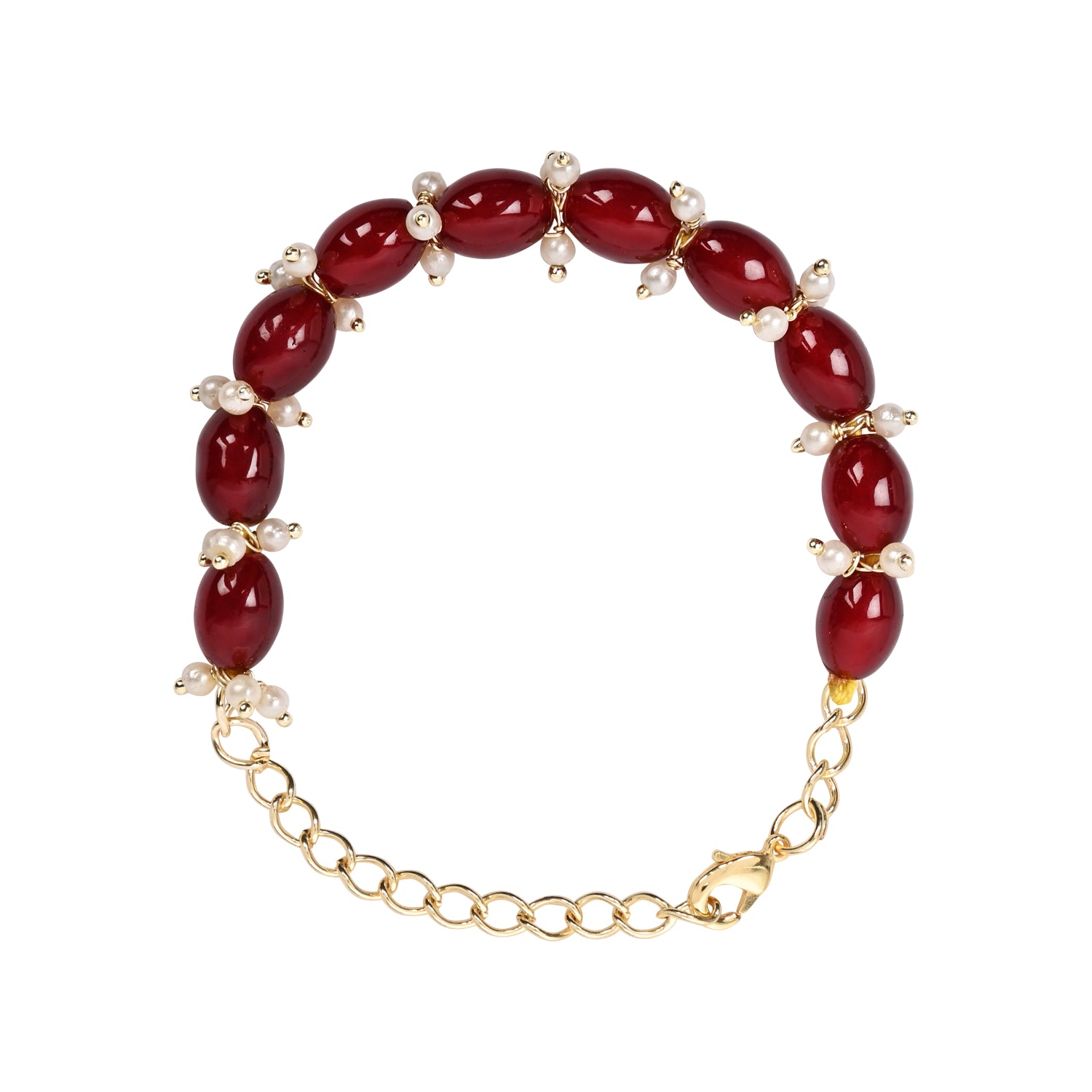 Elegant Bhaiya Bhabhi Maroon Lumba Pearl & Rakhi With Roli Chawal &Card