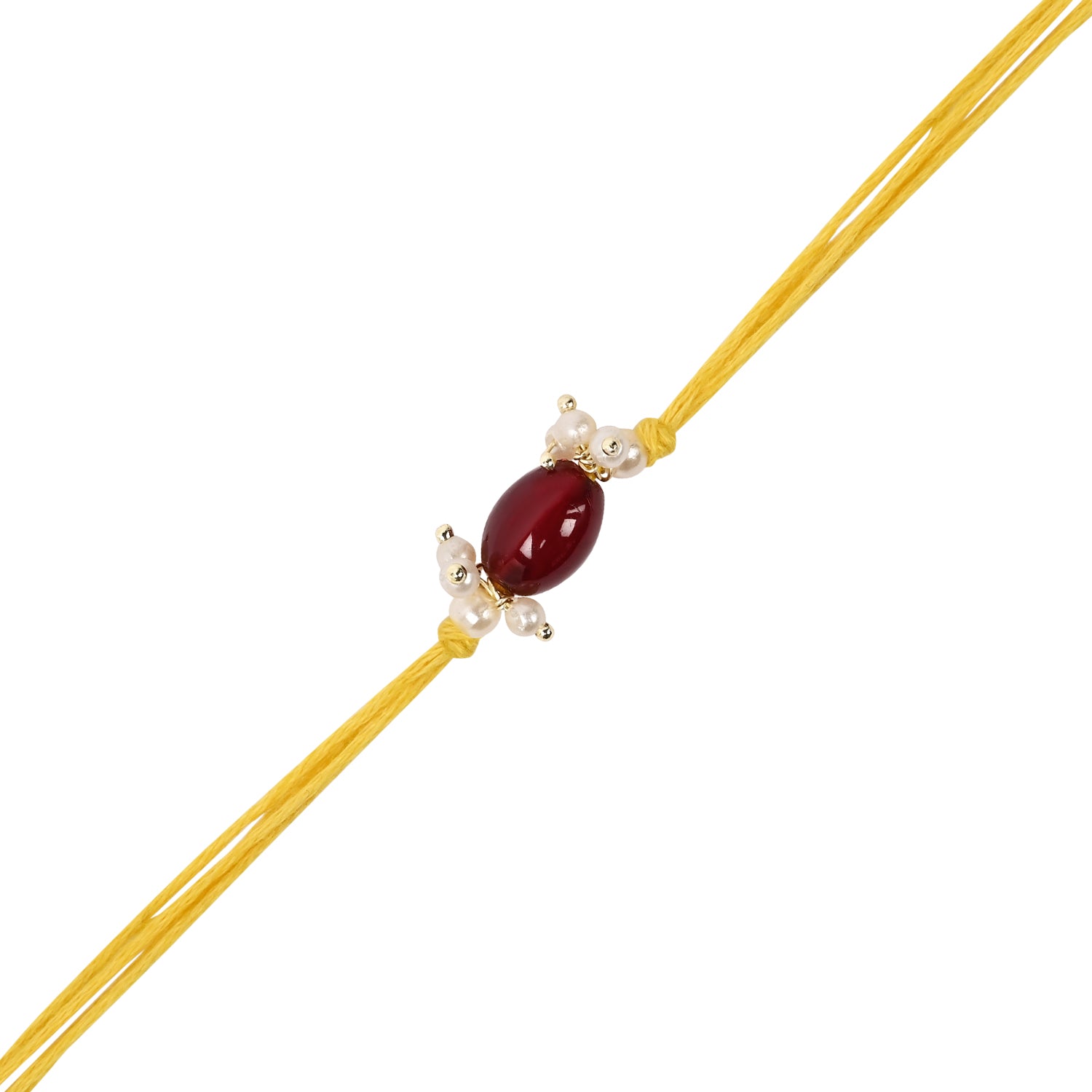 Elegant Bhaiya Bhabhi Maroon Lumba Pearl & Rakhi With Roli Chawal &Card