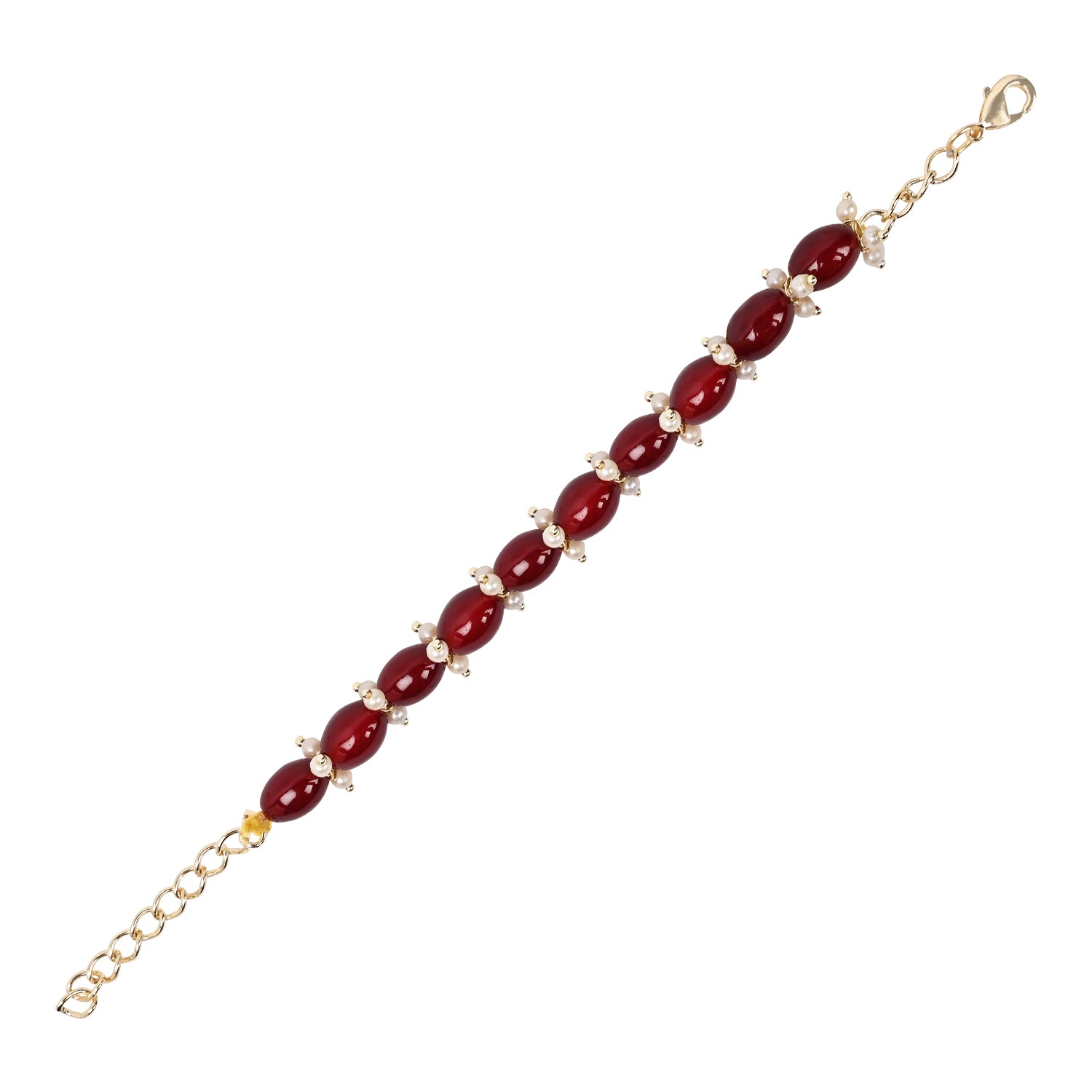 Elegant Bhaiya Bhabhi Maroon Lumba Pearl & Rakhi With Roli Chawal &Card