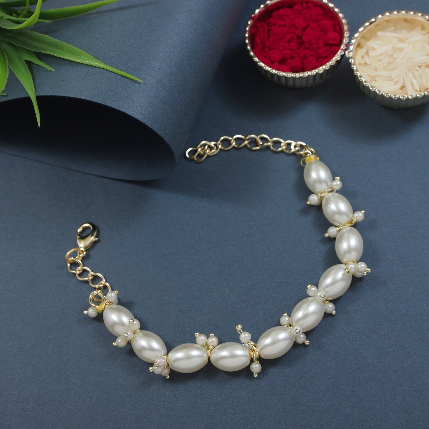 White Pearl Beaded Adjustable Bracelet