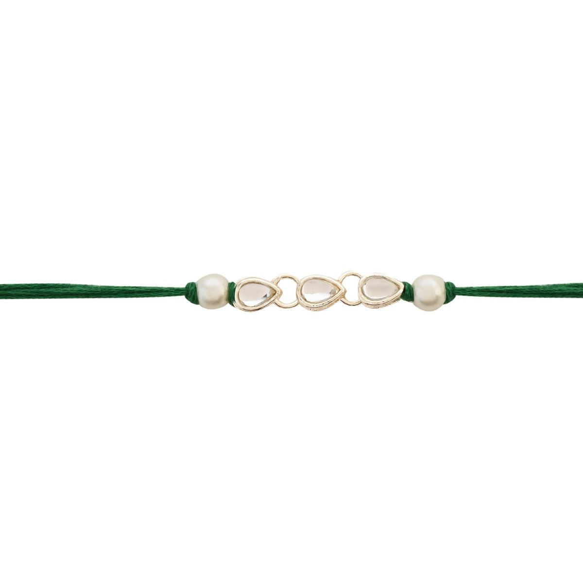 Delicate Pearl Beads Green Rakhi with Roli Chawal & Rakshabandhan Card