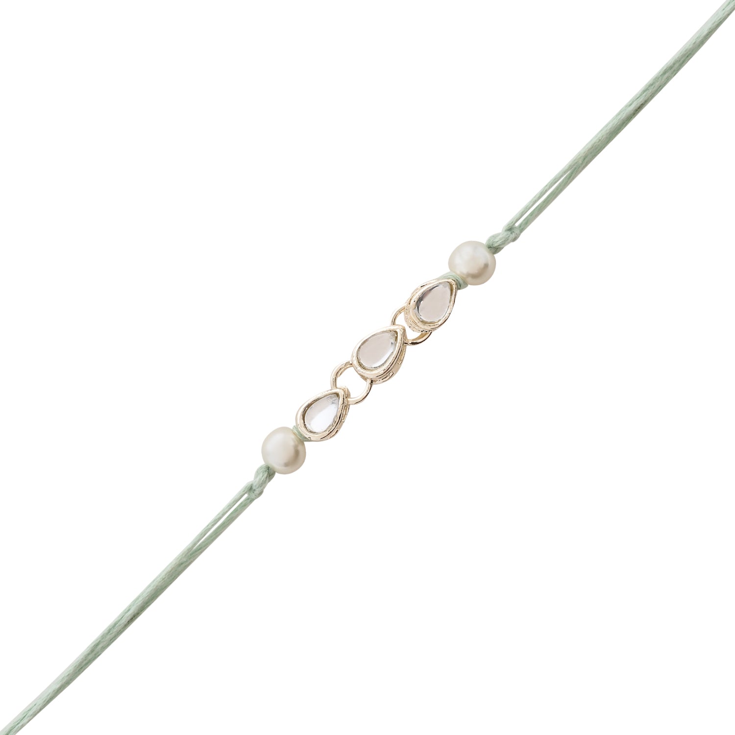 Elegant Bhaiya Bhabhi White Wrap Around Lumba Pearl Rakhi With Roli Chawal &Card