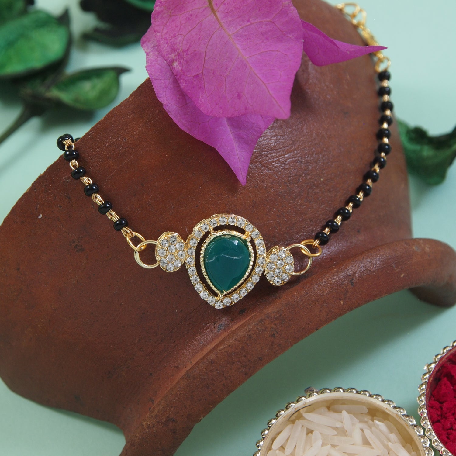 Green Drop-Shaped Mangalsutra Bracelet