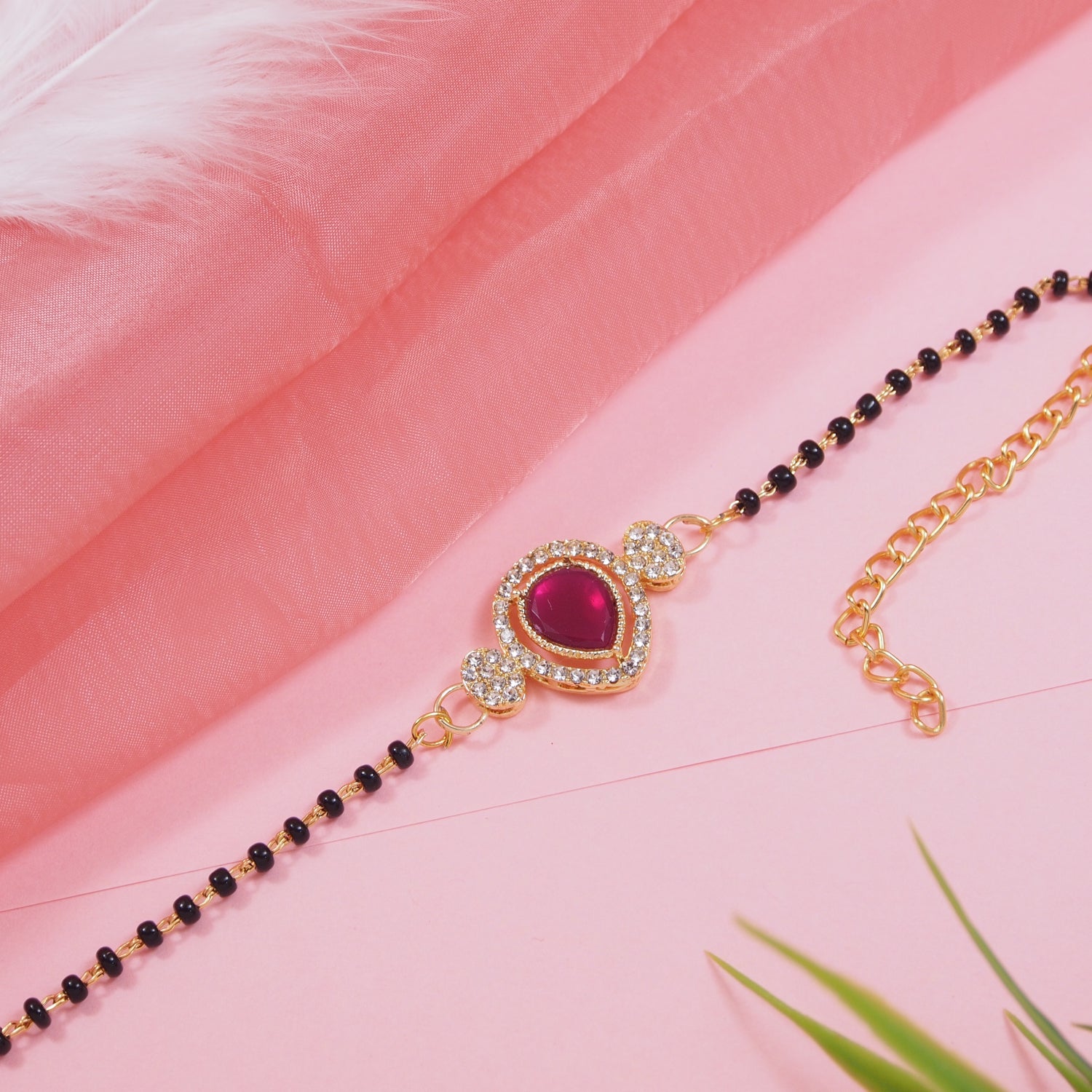 Pink Drop-Shaped Mangalsutra Bracelet