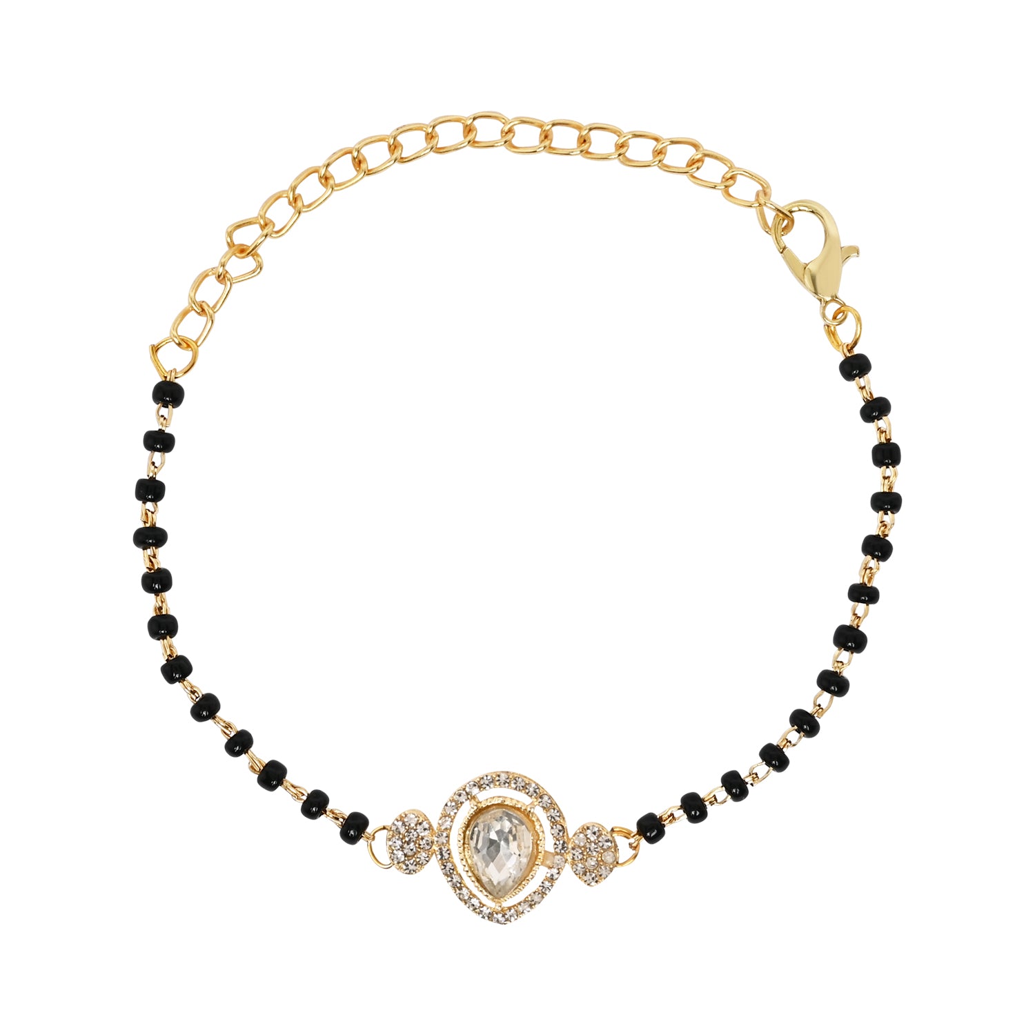 Elegant Bhaiya Bhabhi Pearl Lumba Mangalsutra Bracelet & Rakhi With Roli Chawal & Card