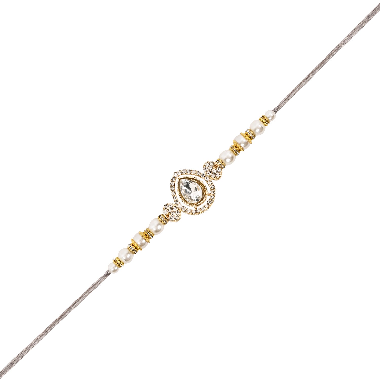 Elegant Bhaiya Bhabhi Pearl Lumba Mangalsutra Bracelet & Rakhi With Roli Chawal & Card