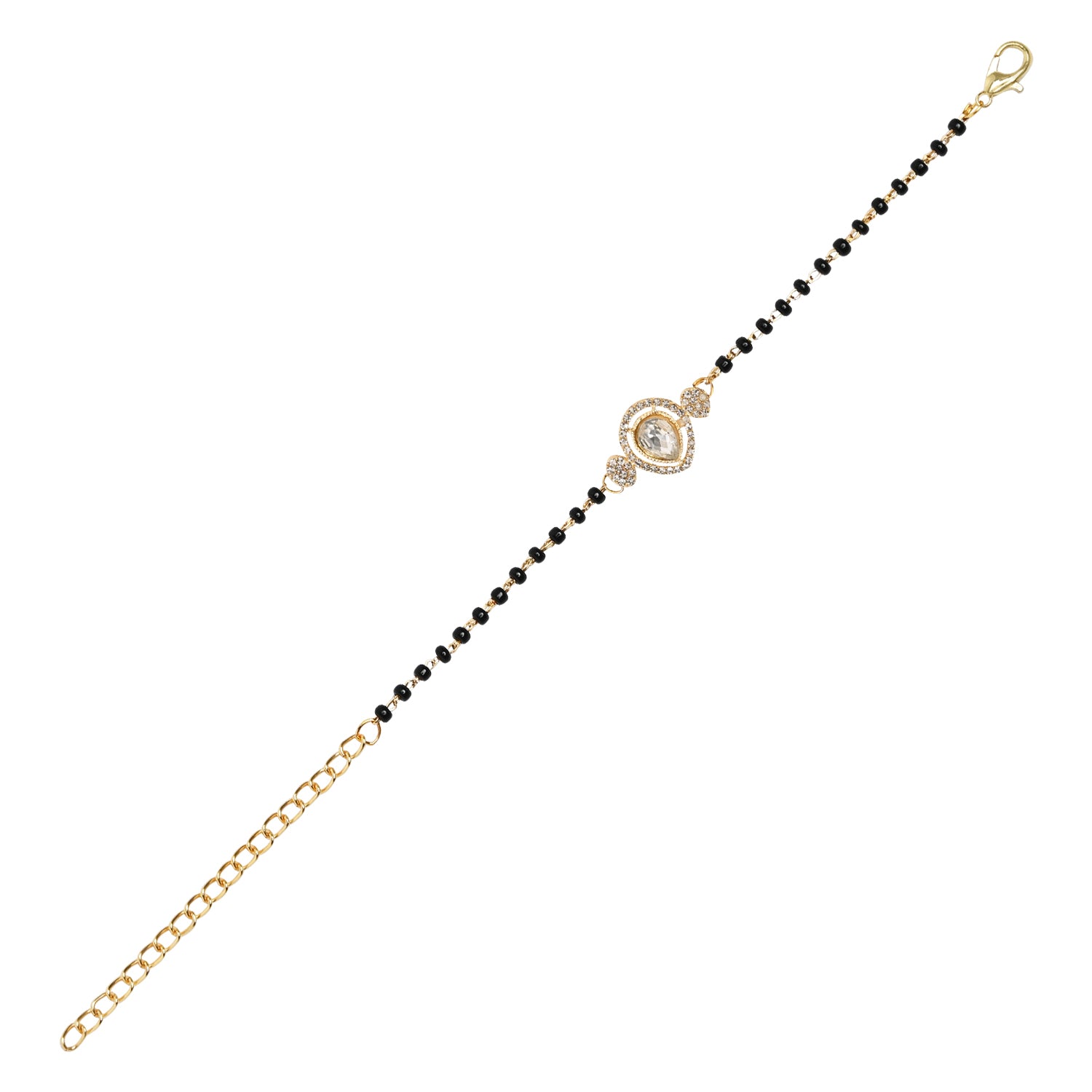 Elegant Bhaiya Bhabhi Pearl Lumba Mangalsutra Bracelet & Rakhi With Roli Chawal & Card