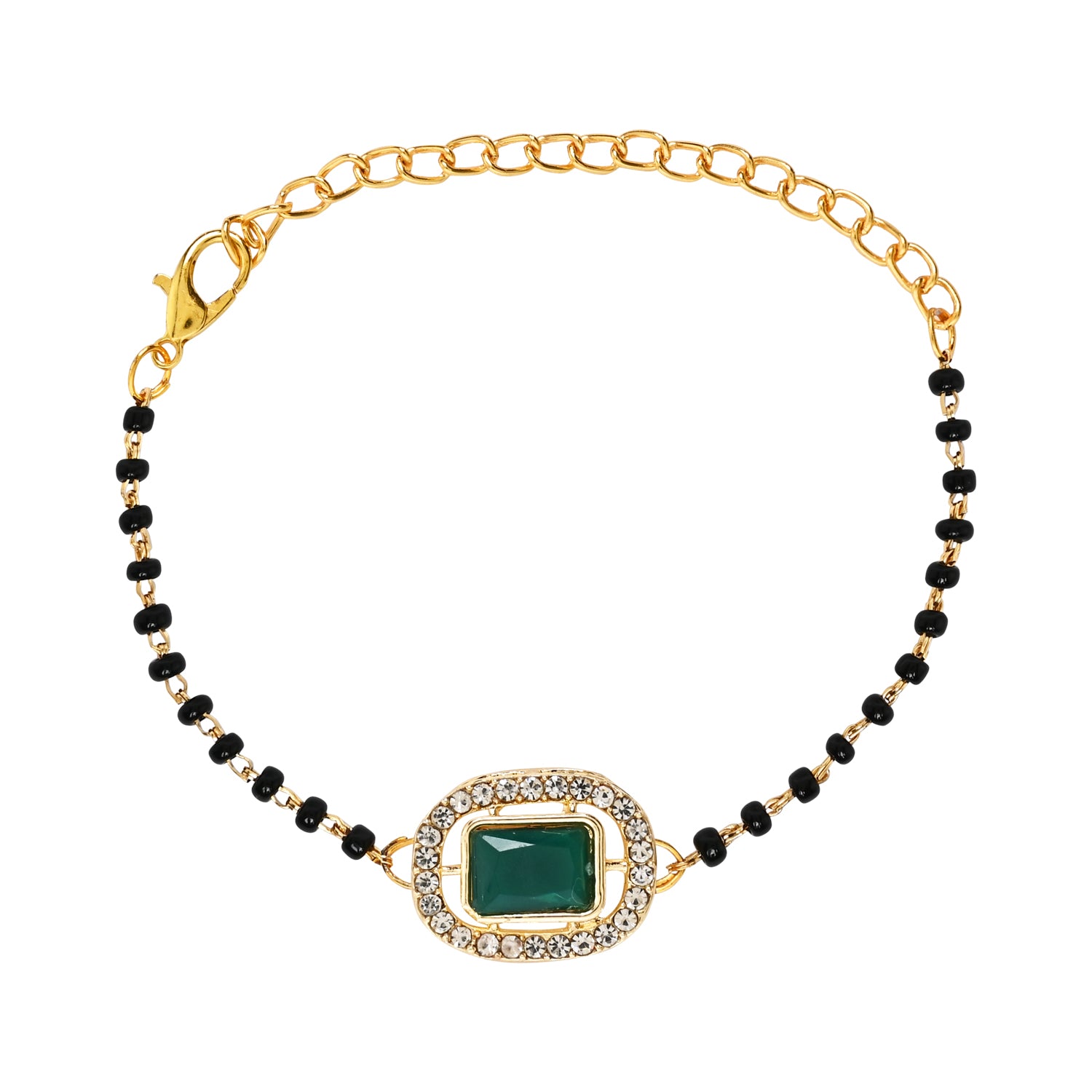 Elegant Bhaiya Bhabhi Pearl Lumba Mangalsutra Bracelet & Rakhi With Roli Chawal & Card