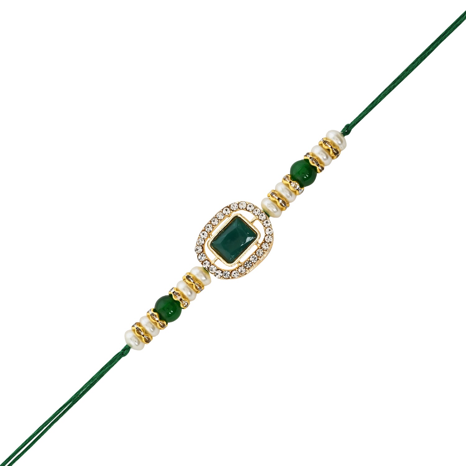 Elegant Bhaiya Bhabhi Pearl Lumba Mangalsutra Bracelet & Rakhi With Roli Chawal & Card